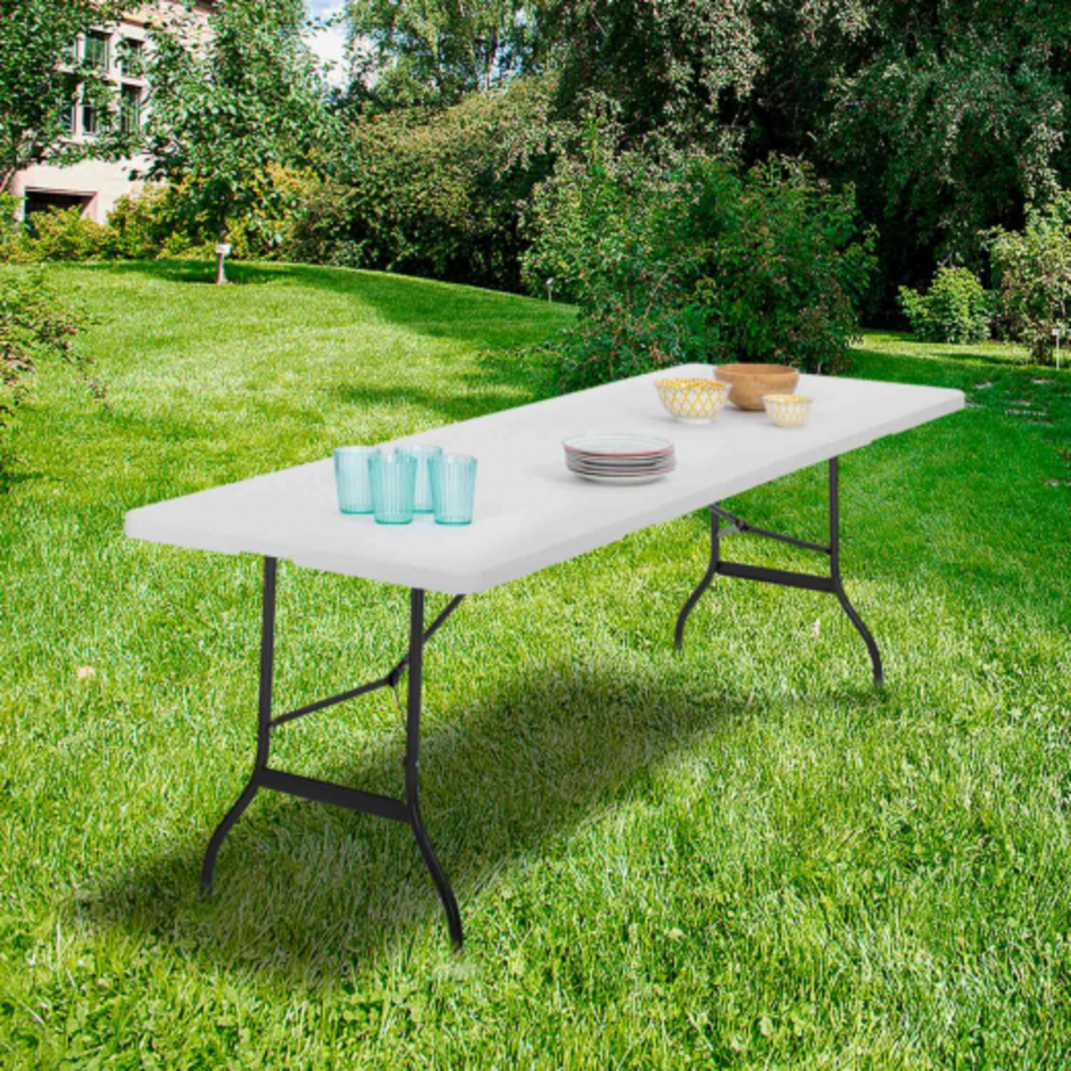 ID MARKET Table pliante d'appoint portable 180 CM pour camping ou réception
