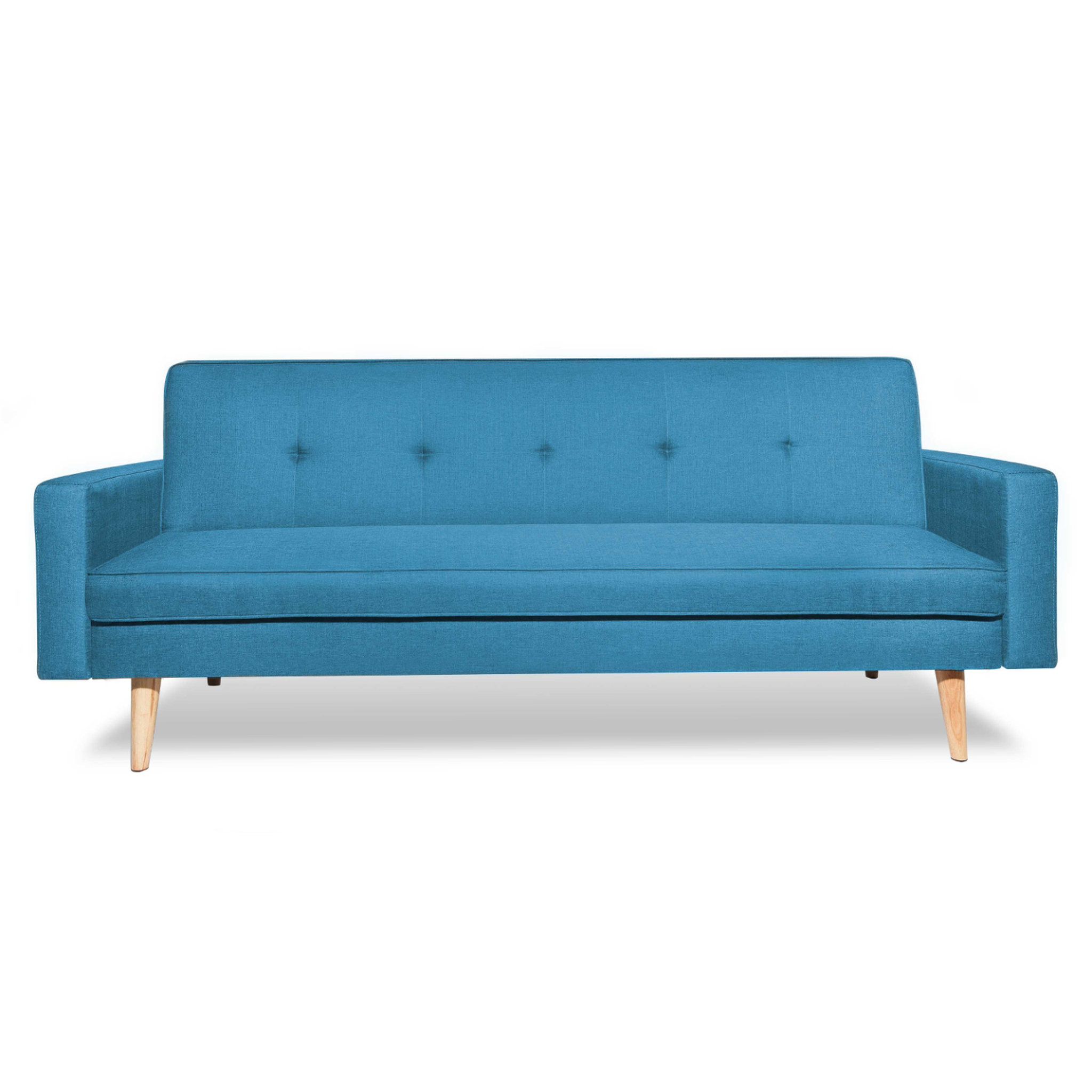 Voir la diapositive 4 : ID MARKET Canapé droit scandinave 3 places convertible lars en tissu bleu canard