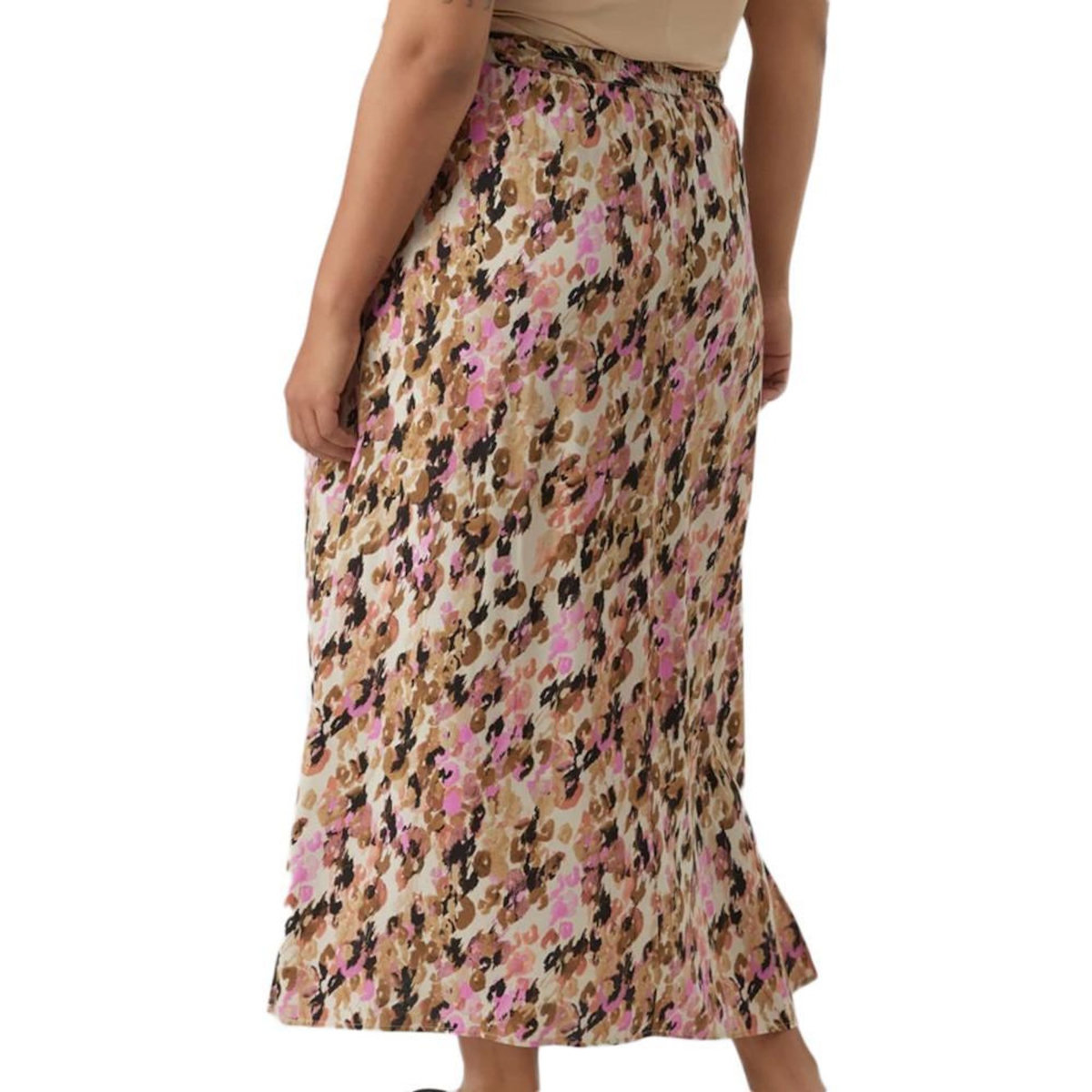 Vero Moda Jupe Longues Imprimé Beige/Rose Femme Vero CURVE Moda Measy