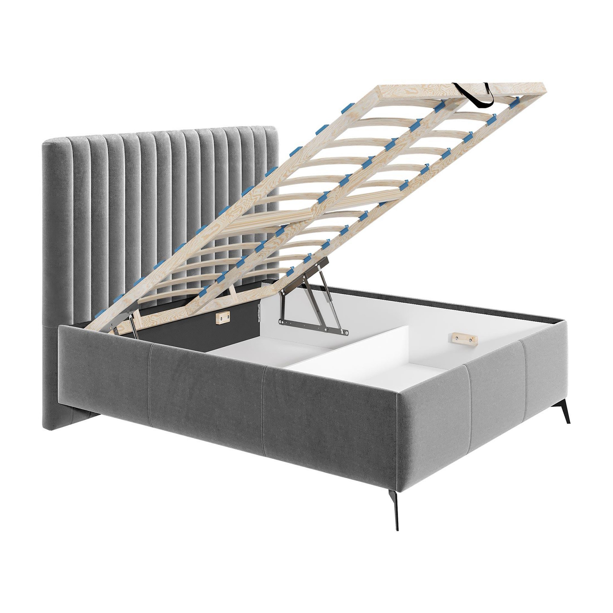 Voir la diapositive 2 : BEST MOBILIER Mendoza - lit coffre - 160x200 - sommier inclus - en velours
