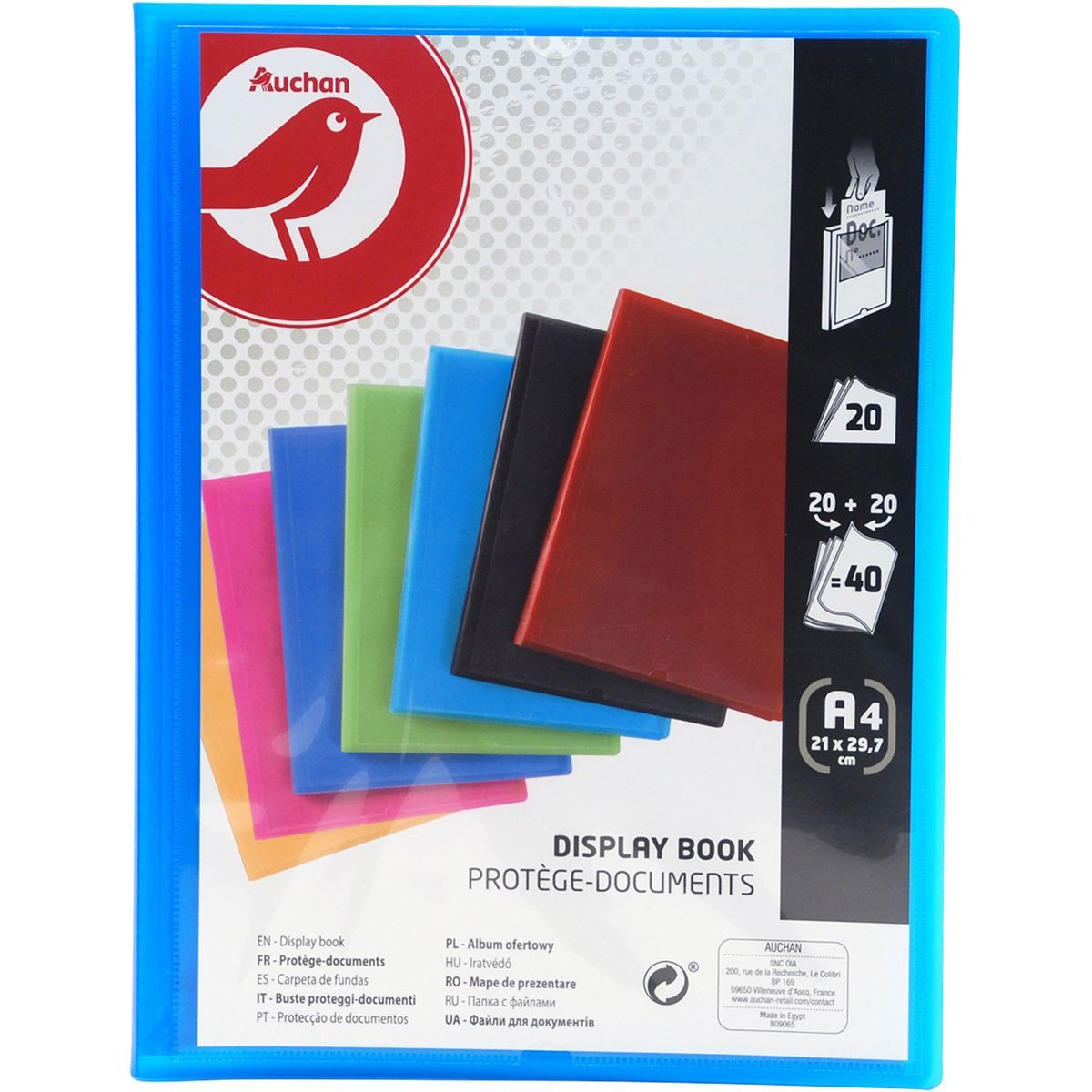 AUCHAN Porte vues A4 souple personnalisable 40 vues bleu