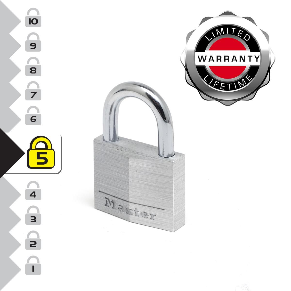 Master lock 9140EURD Cadenas à Clé en Aluminium Massif, Gris, 4 x 5,9 x 1,3 cm