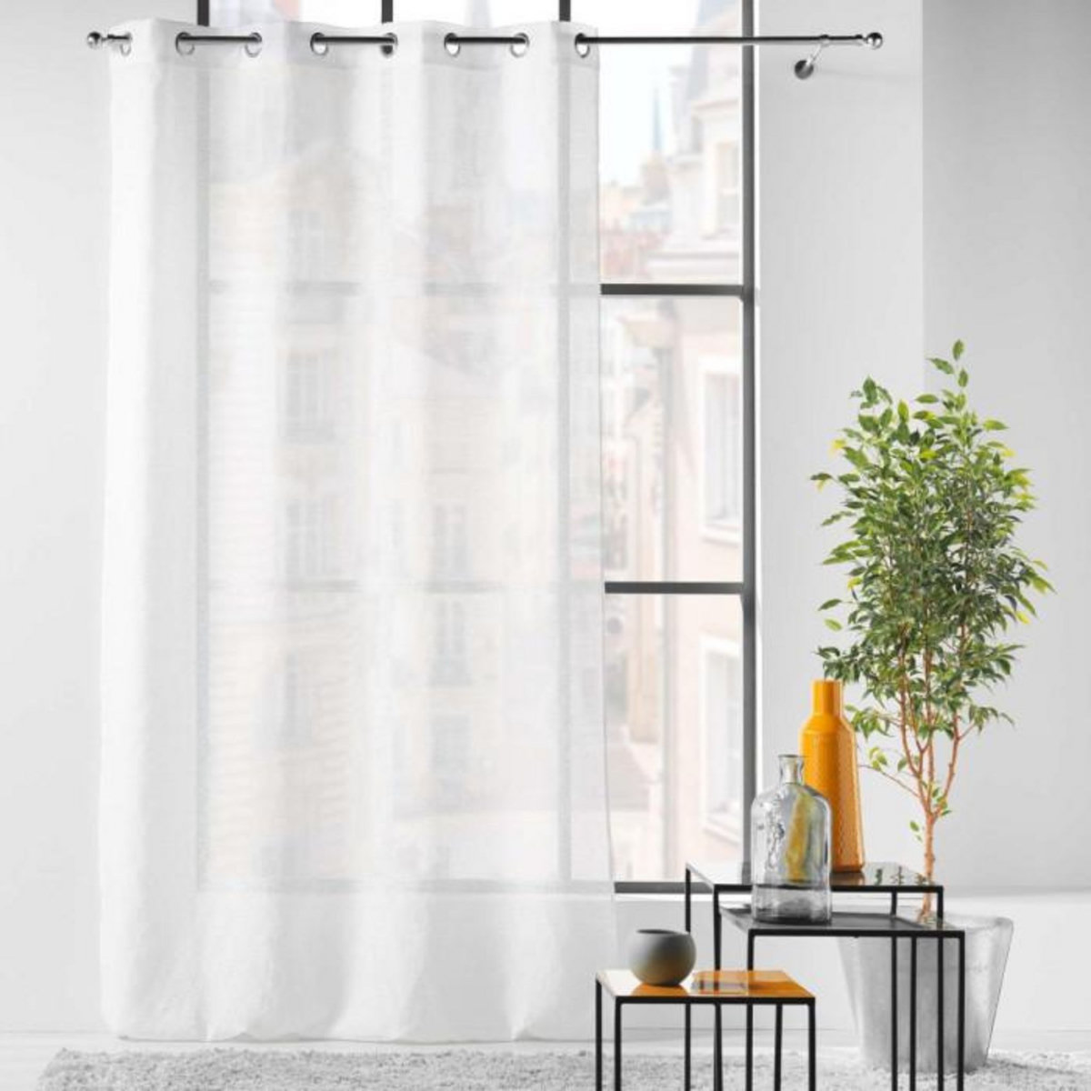 Paris Prix Rideau Voilage Jacquard  Ophelia  140x280cm Blanc