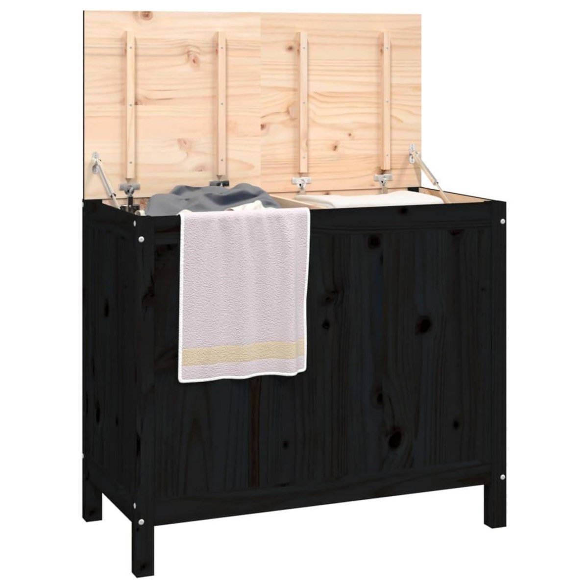 VIDAXL Boîte a linge Noir 88,5x44x76 cm Bois massif de pin