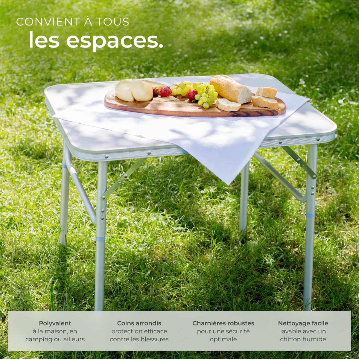 tectake Table de camping valise pliable gris