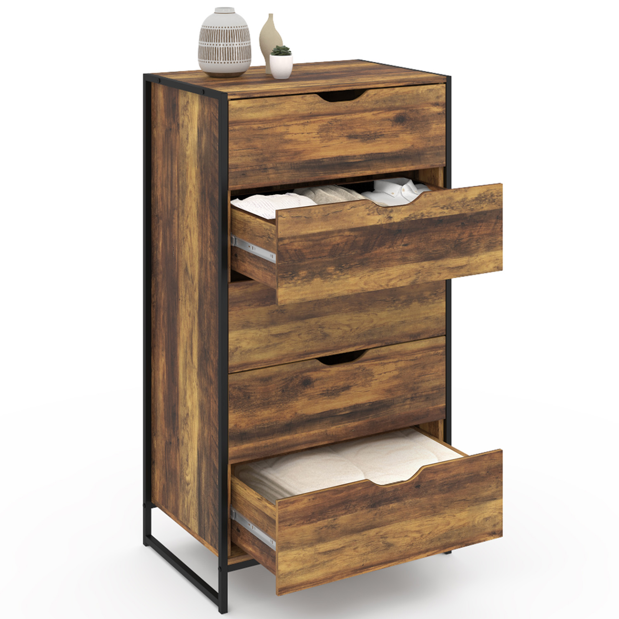 Voir la diapositive 4 : ID MARKET Chiffonnier 5 tiroirs hawkins 60x40x110 cm commode semainier design industriel