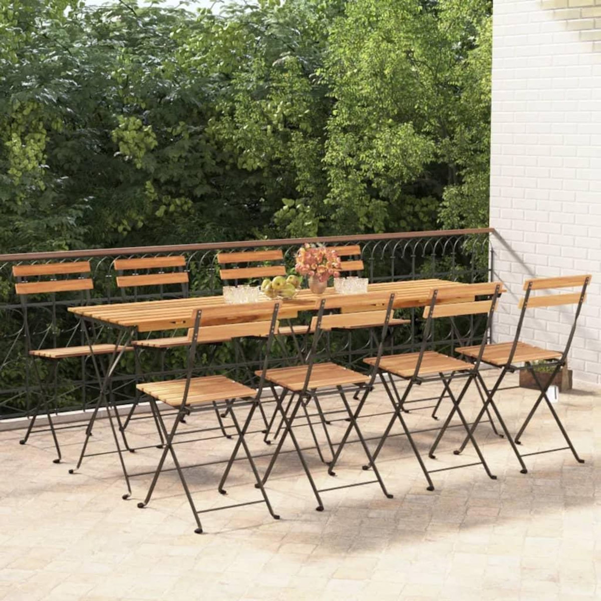 VIDAXL Chaises de bistrot pliantes lot de 8 Bois teck solide et acier