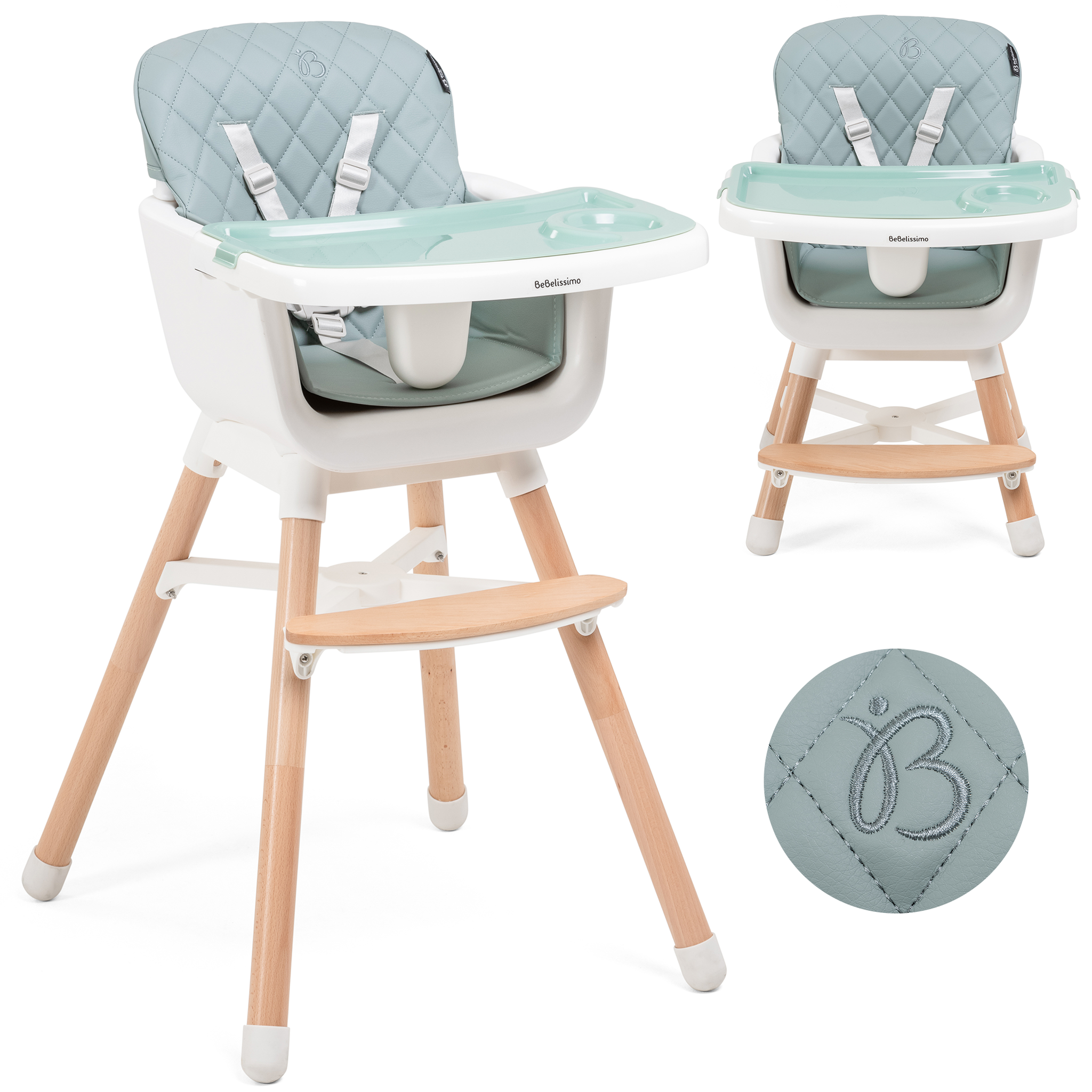 Voir la diapositive 1 : BEBELISSIMO Bebelissimo - Chaise haute 2 en 1 - Evolutive - Réglable - bois de Hêtre - PU cuir - vert -HA-032 - new design