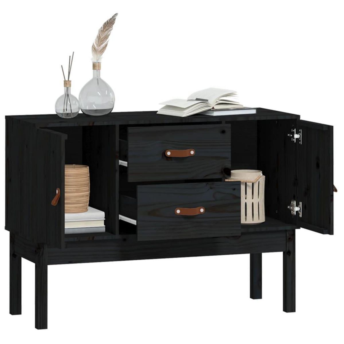 VIDAXL Buffet Noir 110x40x78 cm Bois massif de pin