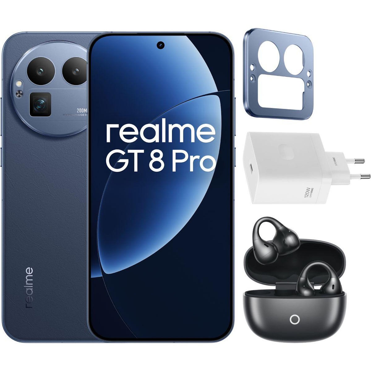 REALME Smartphone Pack GT8 Pro 512Go Bleu + Chargeur + Buds Clip