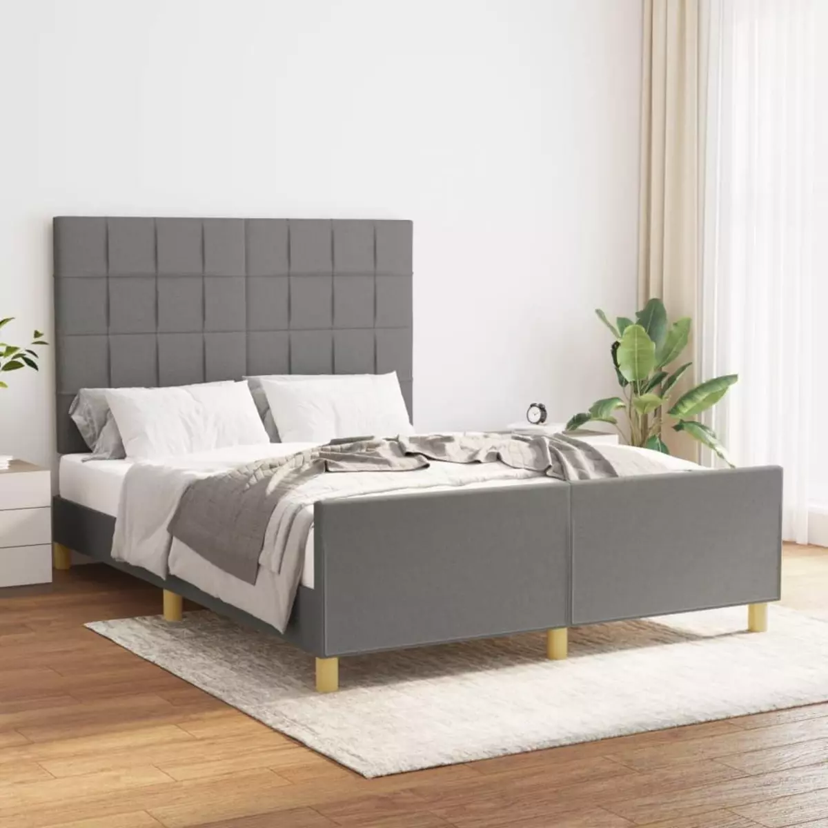 VIDAXL Cadre de lit avec tete de lit Gris fonce 140x200 cm Tissu