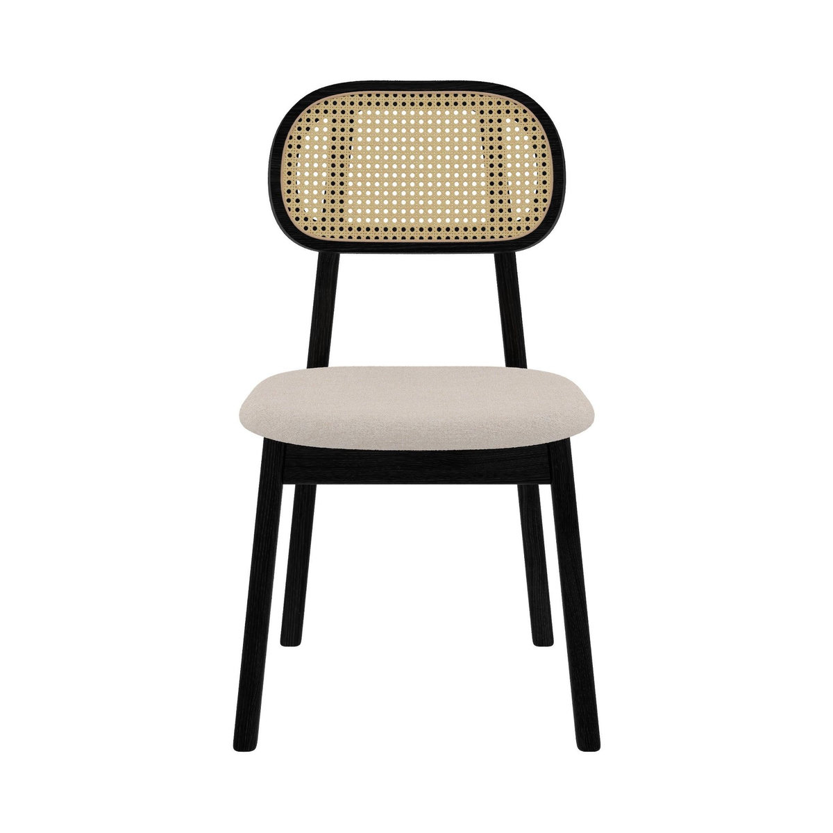 Rendez vous déco Lot de 2 chaises en bois noir, tissu beige et rotin synthétique-Maria