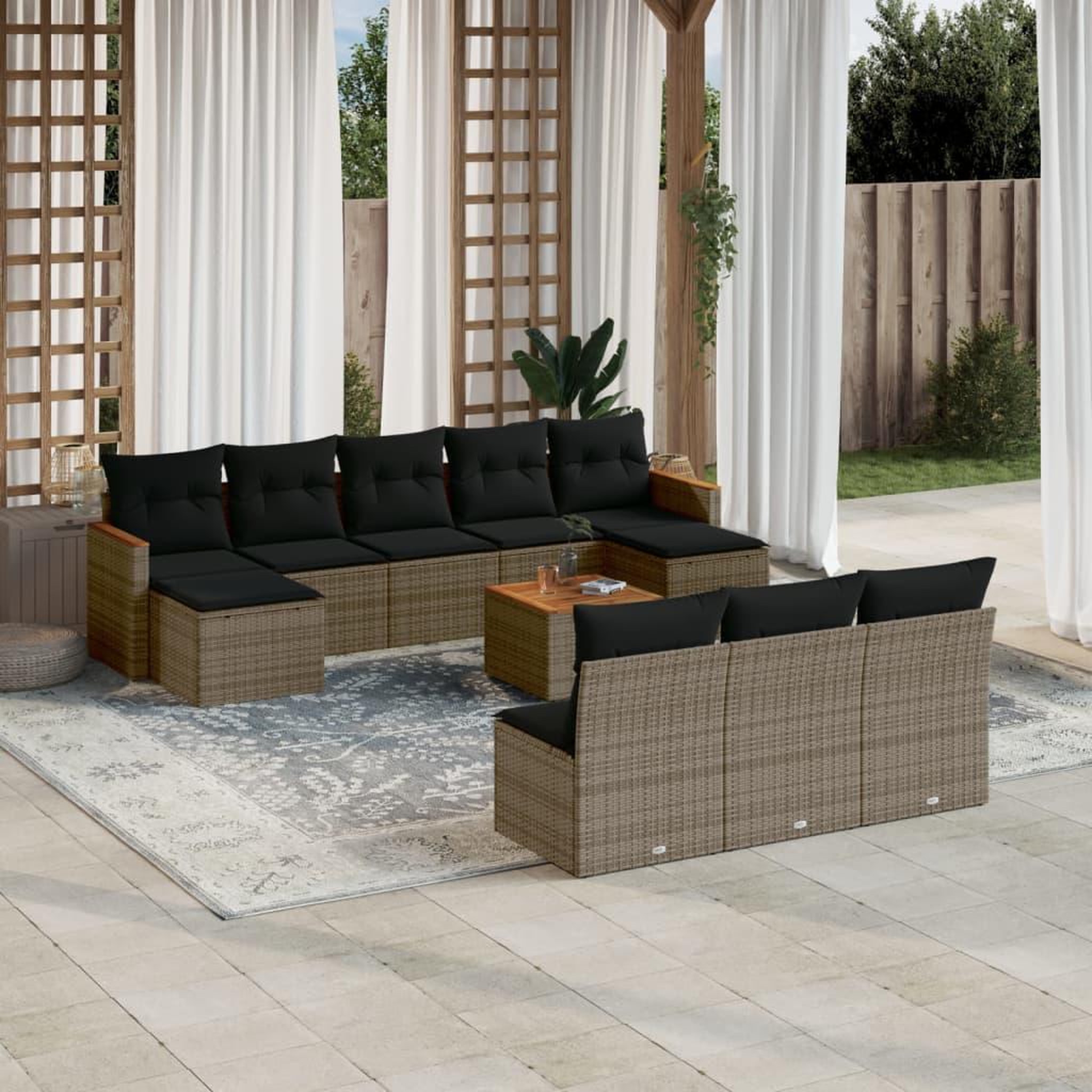VIDAXL Salon de jardin 11 pcs avec coussins gris resine tressee
