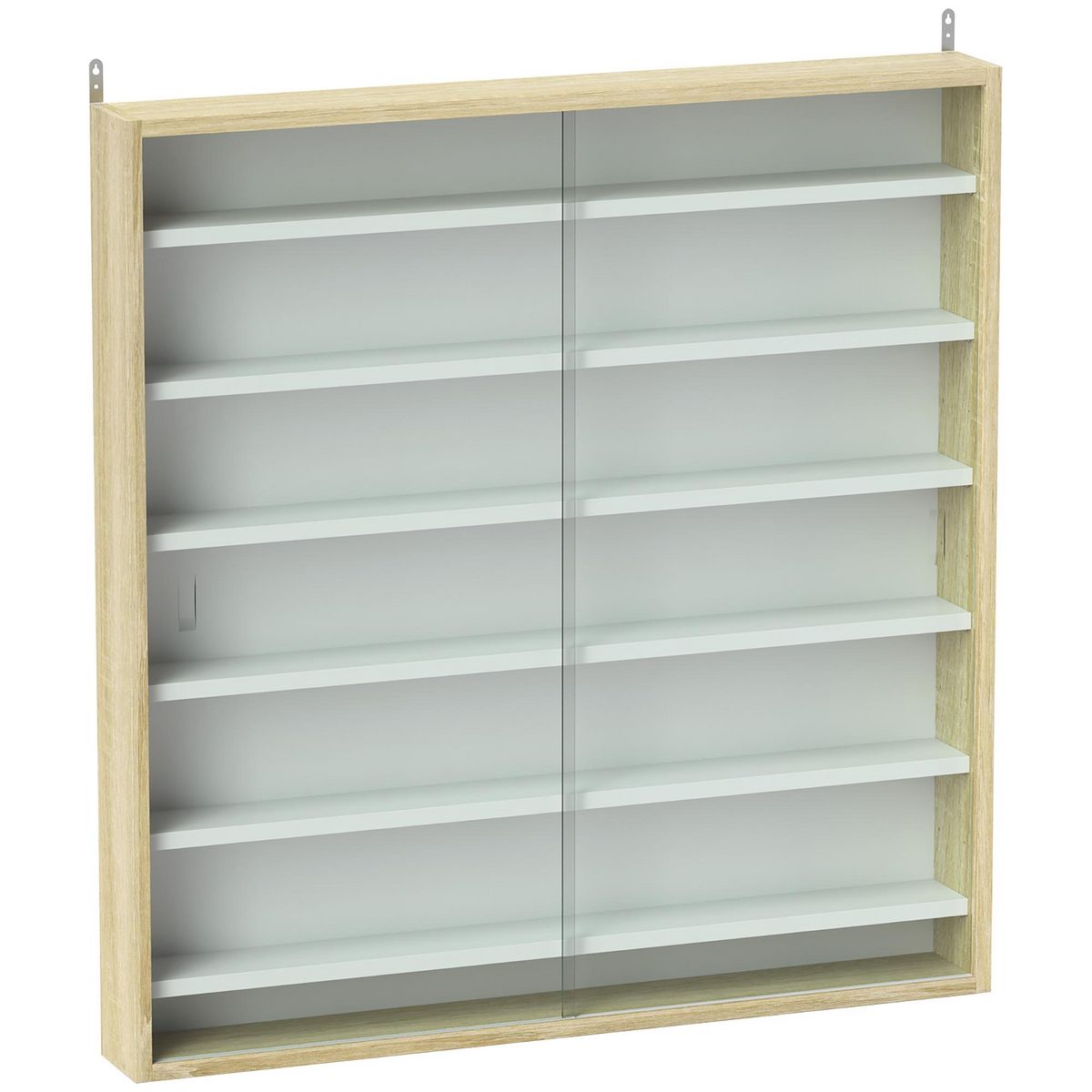 HOMCOM Vitrine murale 6 étagères réglables 2 portes coulissantes verre aspect bois clair blanc