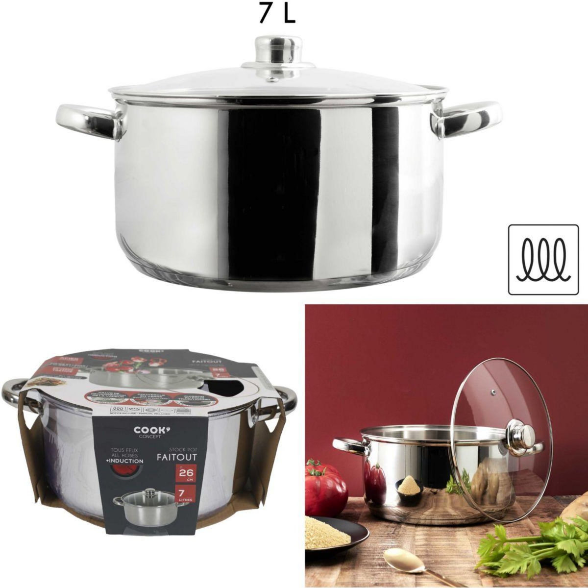 COOK CONCEPT Faitout 7L induction avec couvercle