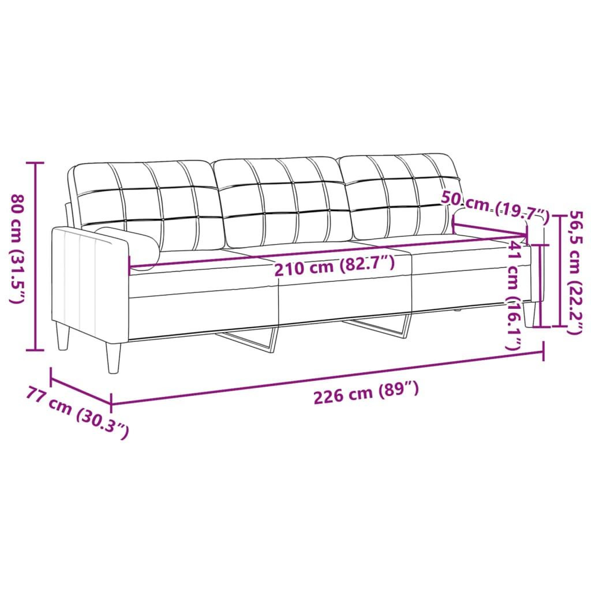 Voir la diapositive 6 : VIDAXL Canape 3 places avec oreillers gris fonce 210 cm velours