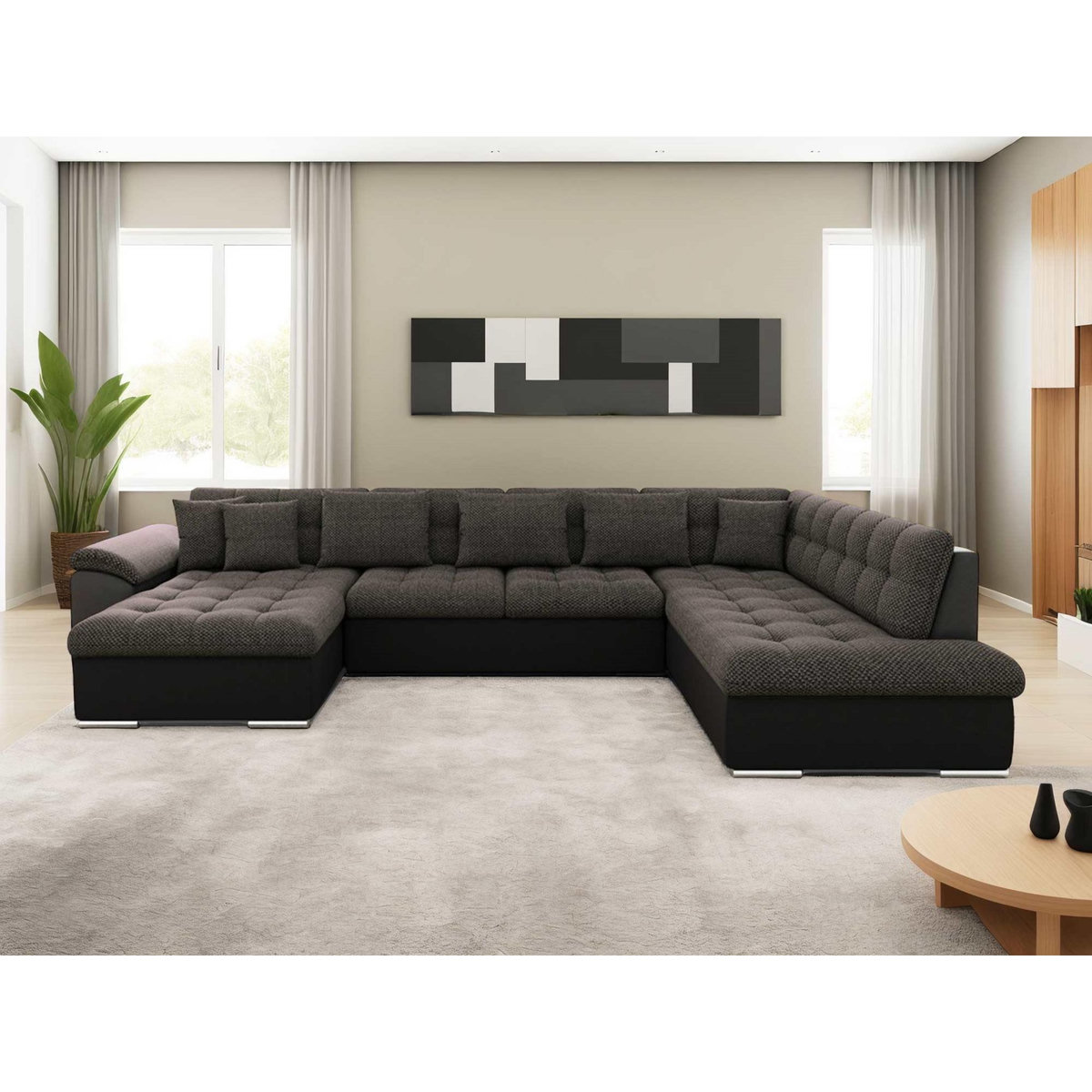 BEST MOBILIER Chuck - canapé panoramique xxl - convertible avec coffre - 7 places - droit