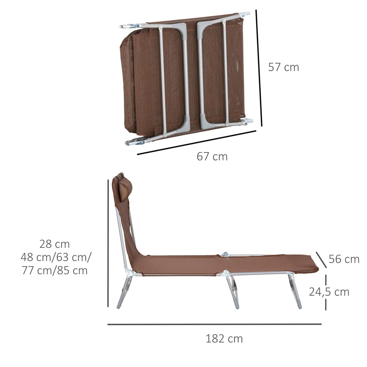 OUTSUNNY Bain de soleil transat pliable dossier réglable 5 positions acier teslin marron