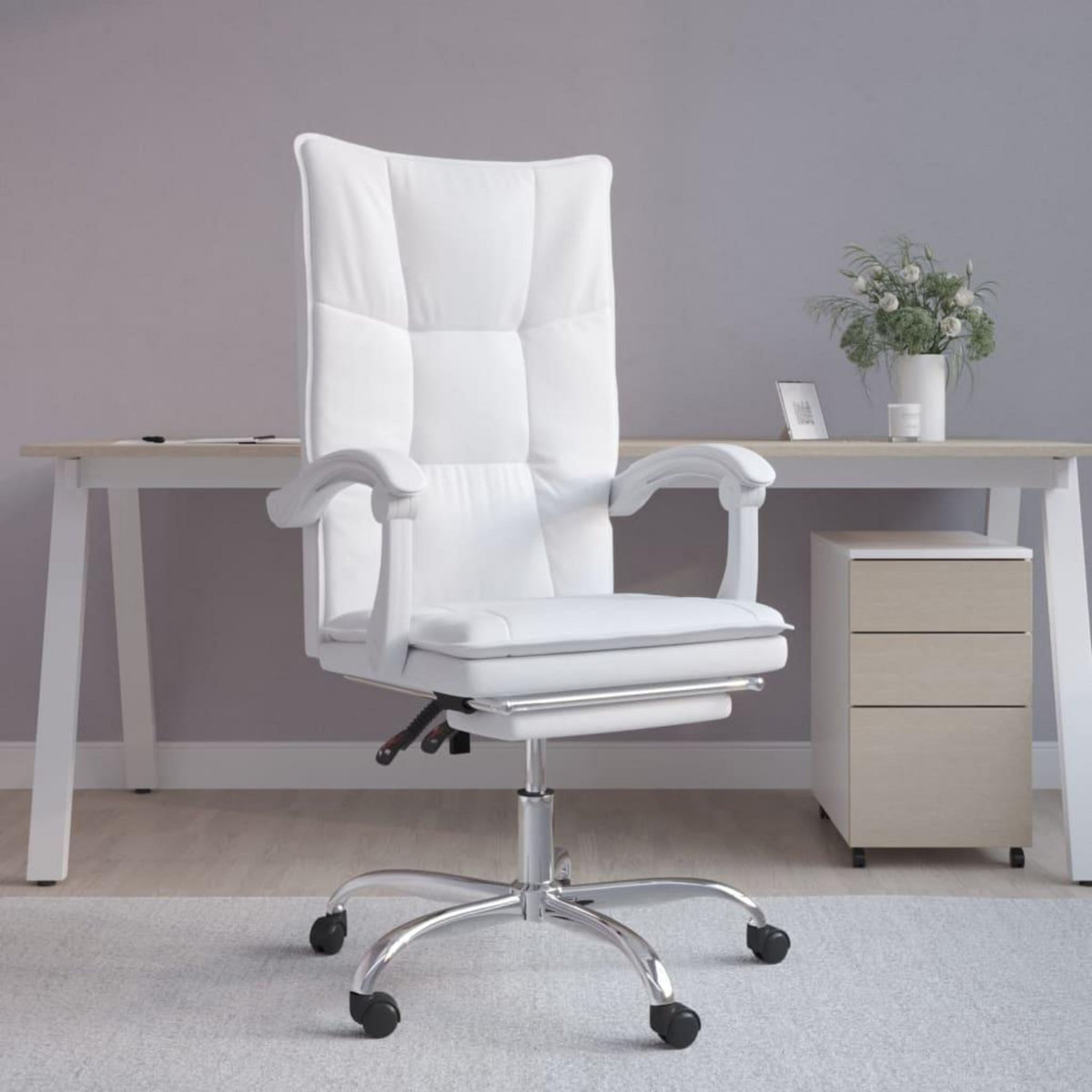 VIDAXL Fauteuil inclinable de bureau Blanc Similicuir