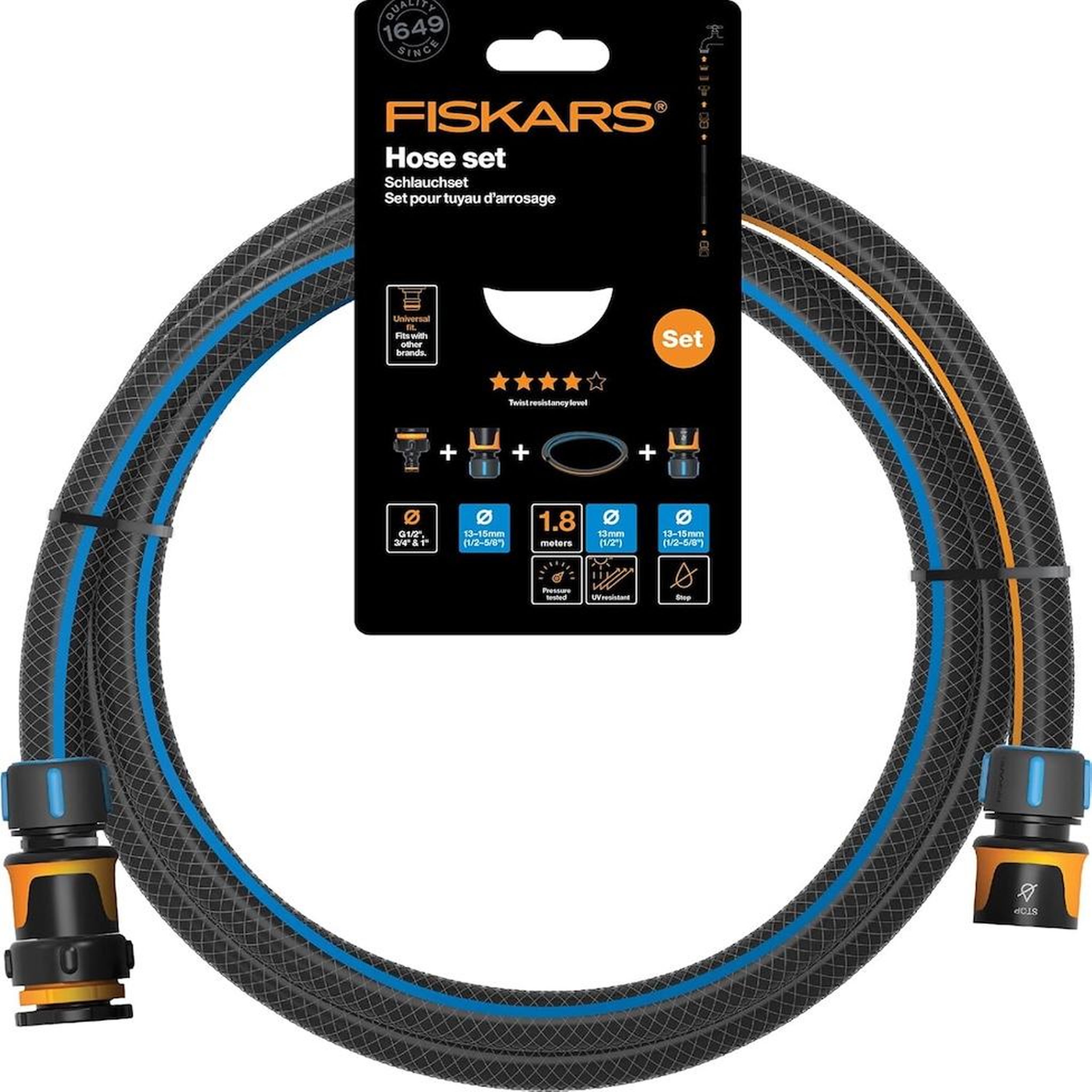 Fiskars Kit tuyau d'arrosage - 1,8 m - set de raccordement pour dévidoir