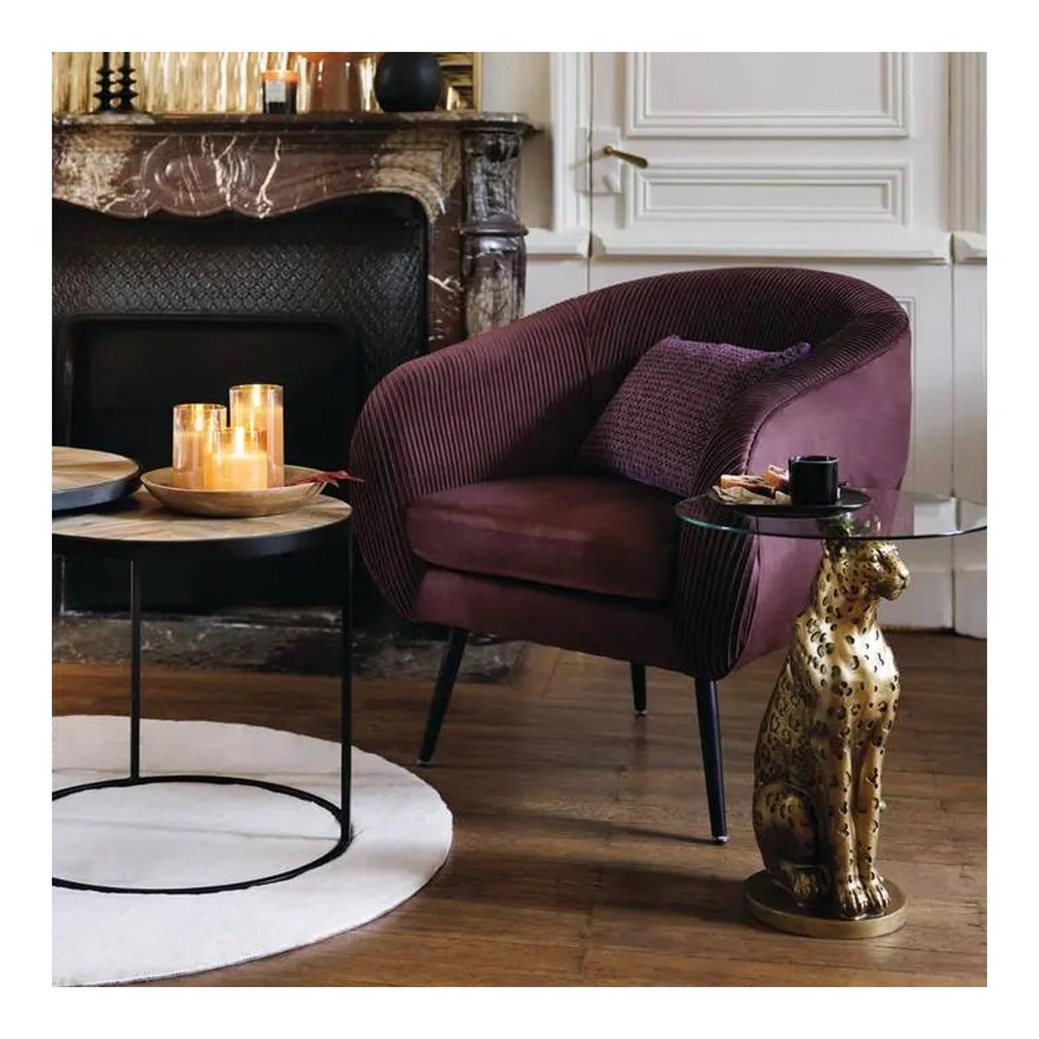 Voir la diapositive 3 : ATMOSPHERA Table d'appoint design  wild léopard  52cm or