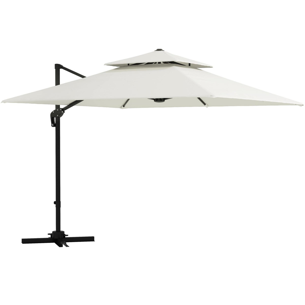 OUTSUNNY Parasol déporté carré double toit inclinable pivotant manivelle lestage inclus acier polyester écru