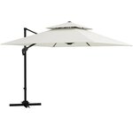 OUTSUNNY Parasol déporté carré double toit inclinable pivotant manivelle lestage inclus acier polyester écru