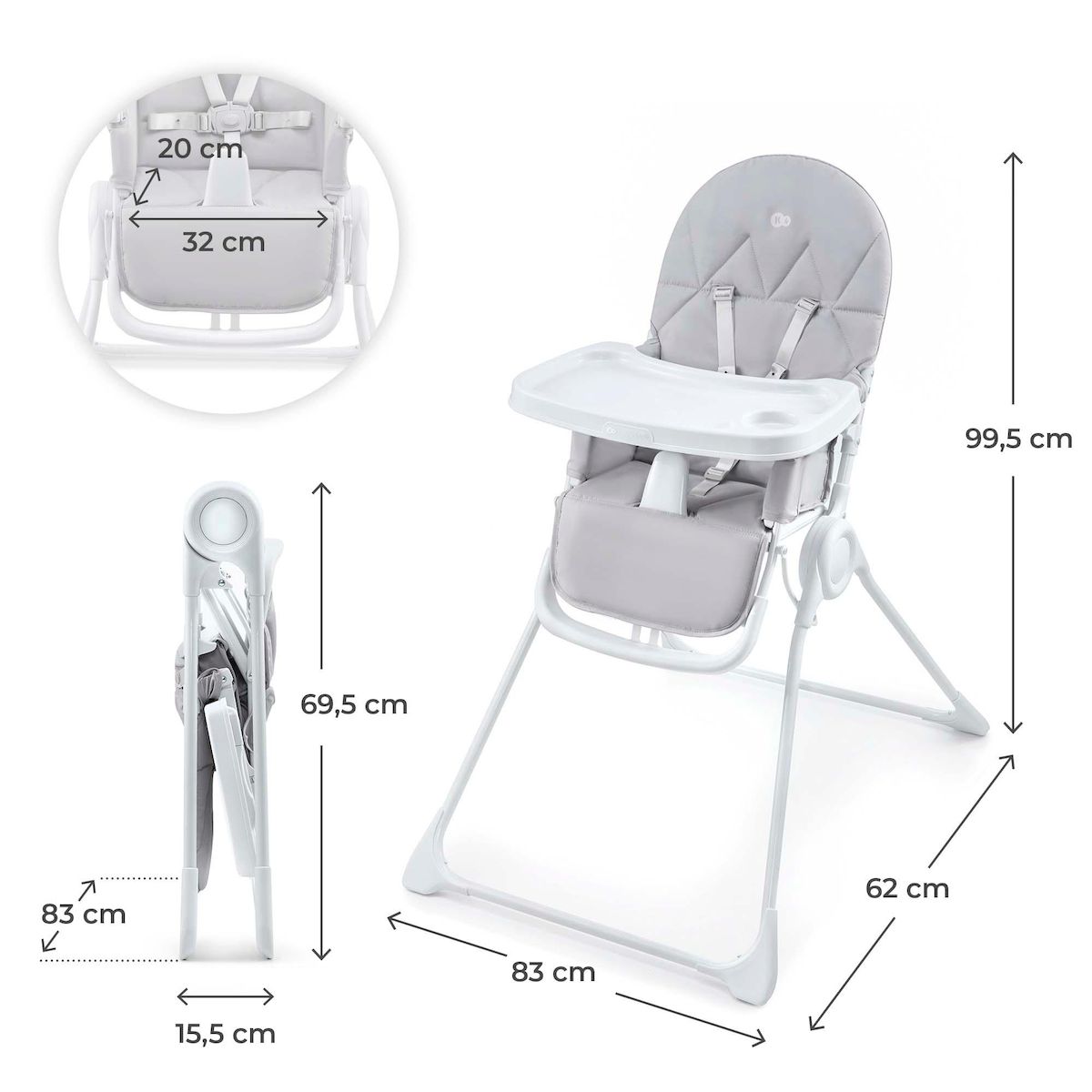 KINDERKRAFT Chaise haute evolutive bebe dossier inclinable et harnais