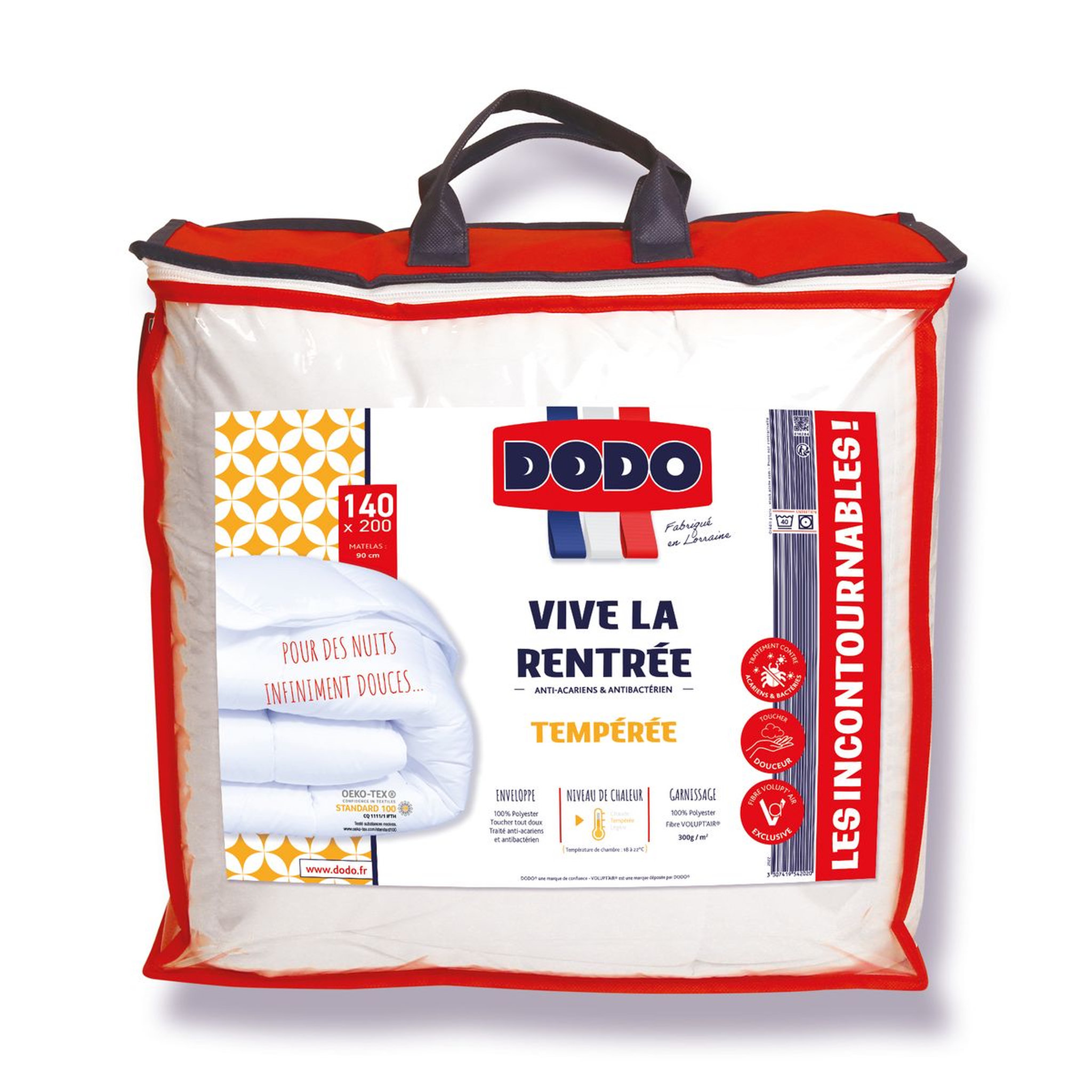 Voir la diapositive 1 : DODO Couette Tempérée Anti Acariens et Antibactérien VIVE LA RENTRÉE 300 g/m2