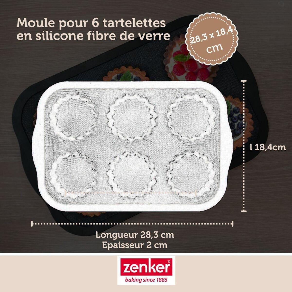ZENKER Lot avec 1 Moule 6 tartelettes en fibre de verre, 1 spatule Zenker et 2 bols à mixer en inox Fackelmann