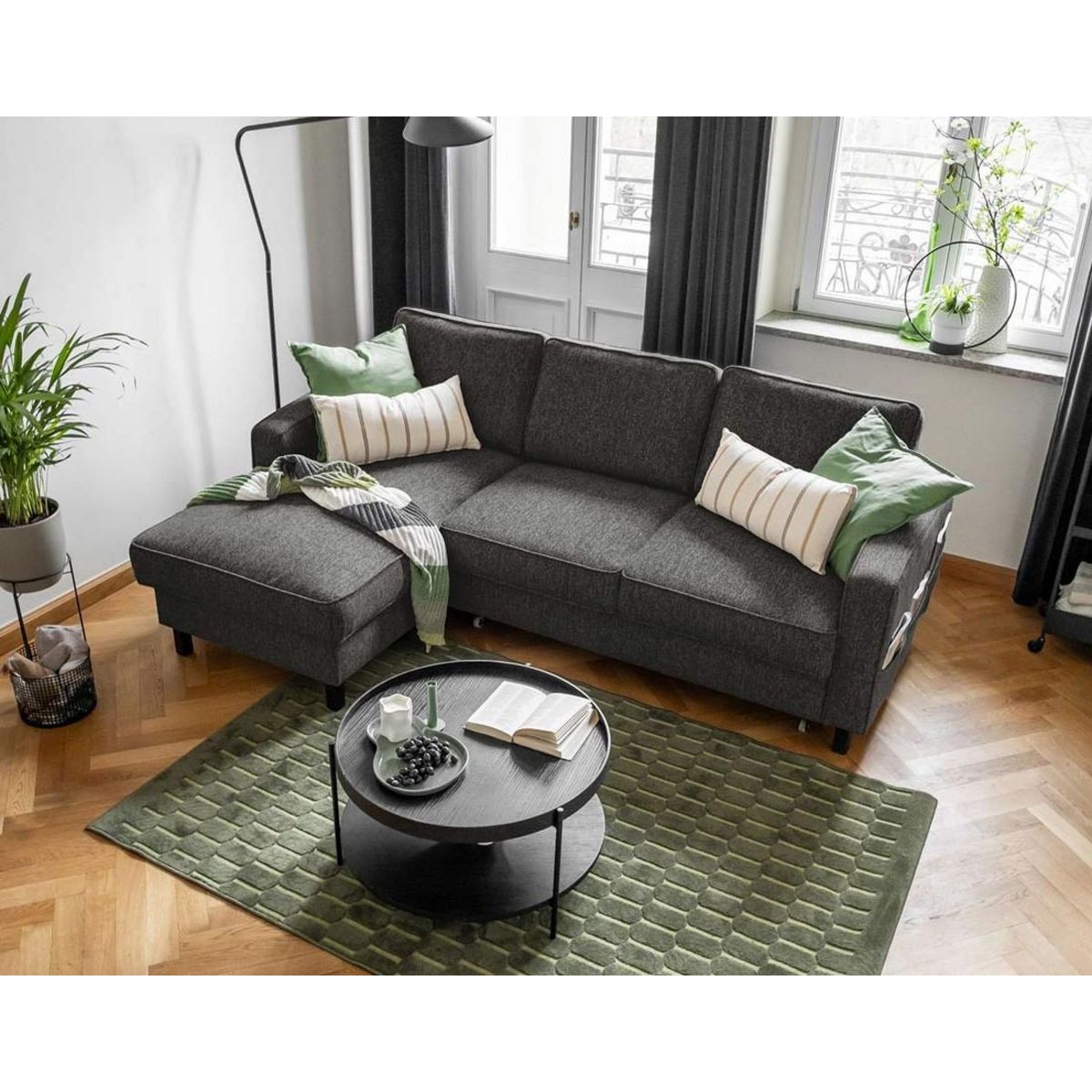 BEST MOBILIER Molly - canapé d'angle gauche 4 places convertible avec coffre en tissu