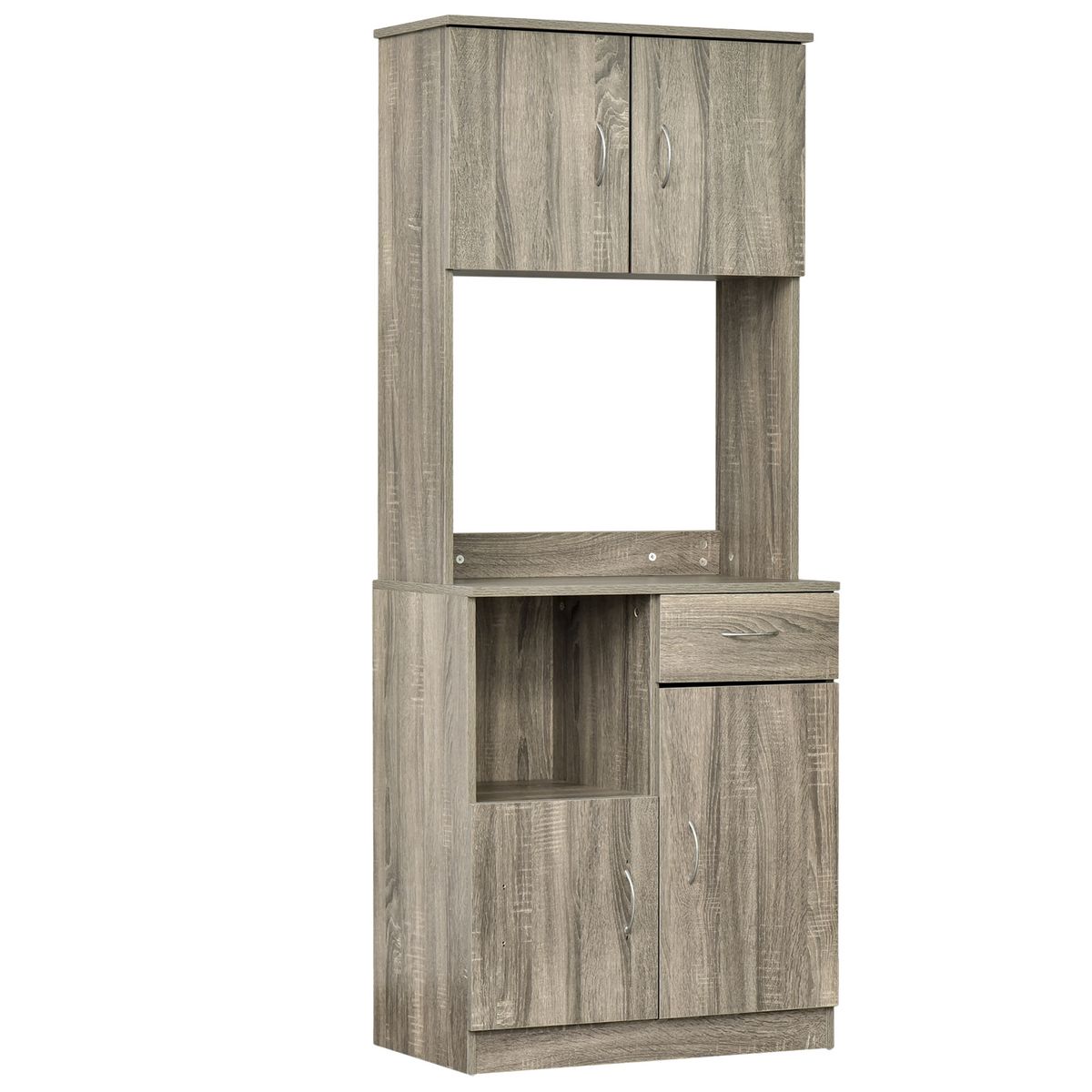 HOMCOM HOMCOM Armoire de cuisine multi-rangements 3 placards 2 niches tiroir panneaux particules classe E1 aspect chêne gris