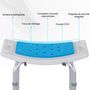 Voir la diapositive 5 : HOMCOM Siège de douche réglable en hauteur tabouret de douche ergonomique pieds antidérapants charge max. 135 Kg alu HDPE blanc bleu