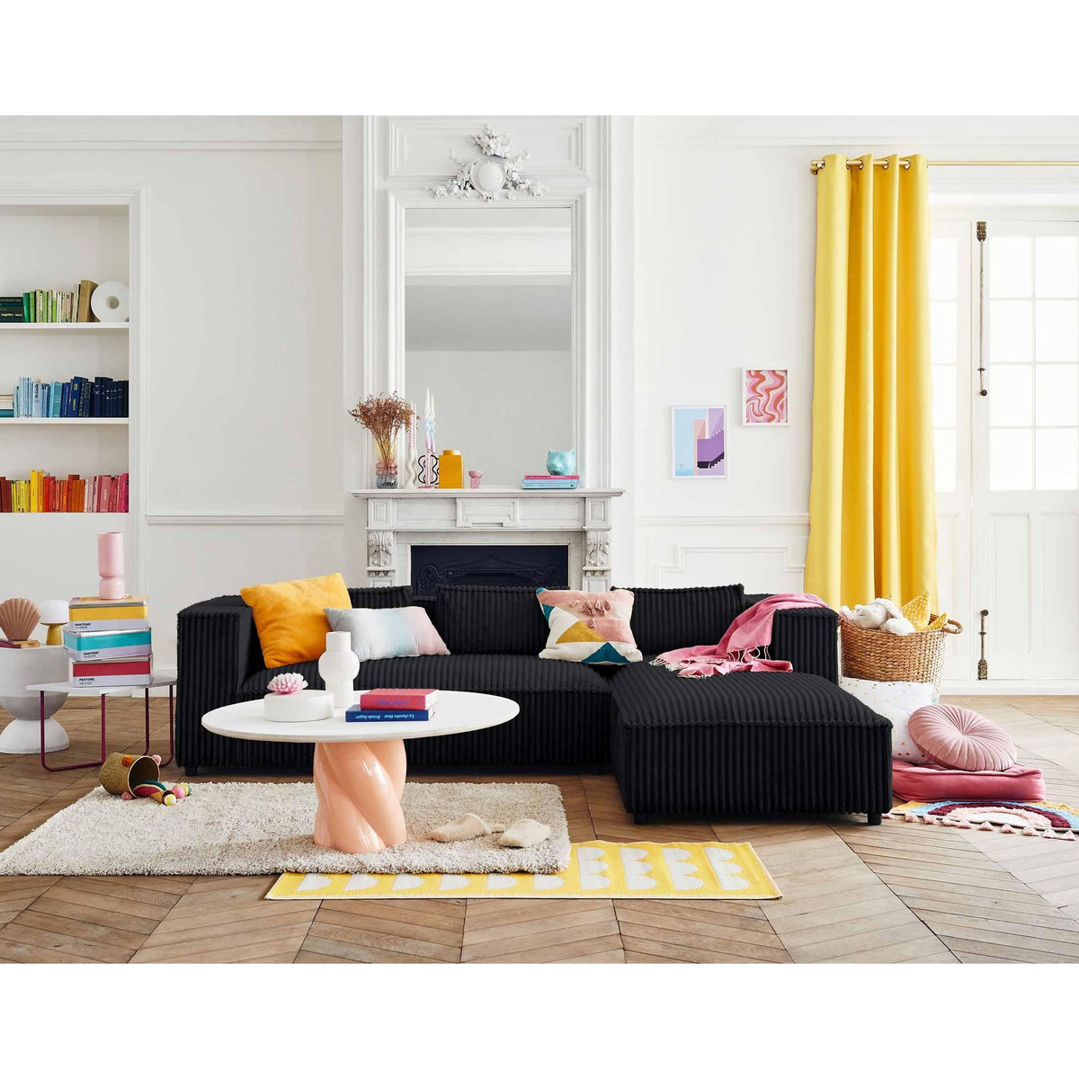 LISA DESIGN Stella - canapé d'angle droit - 4 places - en velours côtelé grosses côtes