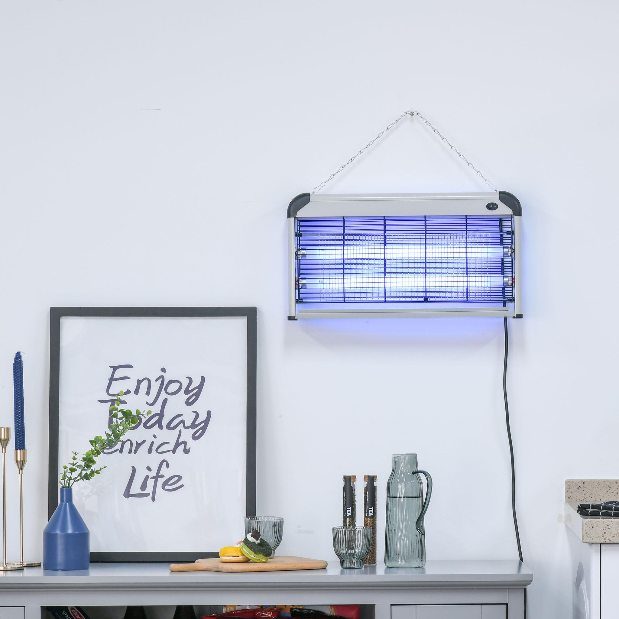 Voir la diapositive 2 : OUTSUNNY Outsunny Lampe UV anti-insectes anti moustique tue mouche électrique destructeur d'insectes 30 W noir gris