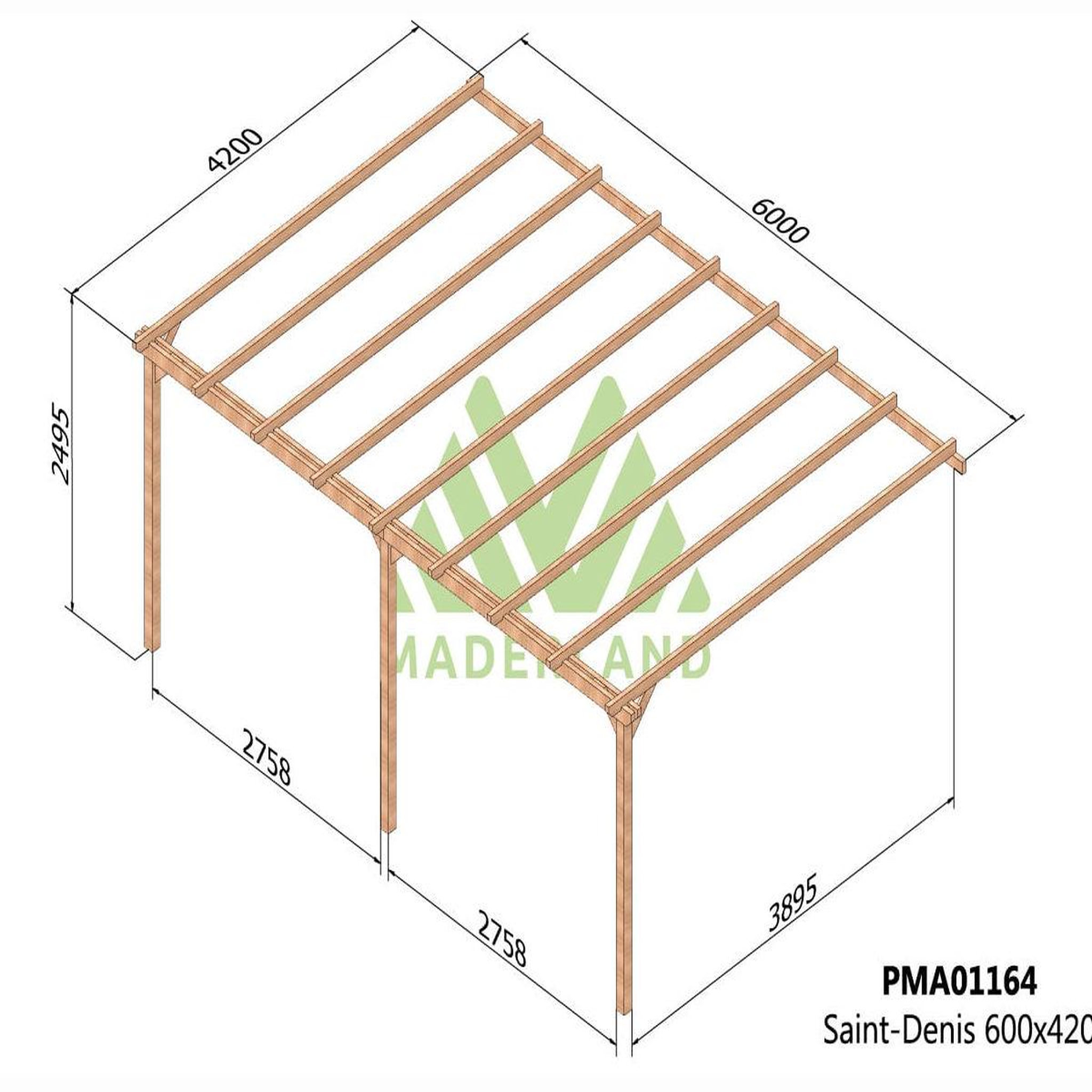 Voir la diapositive 2 : JARDIDECO Pergola adossée en bois massif saint-denis 600 x 420 cm - maderland