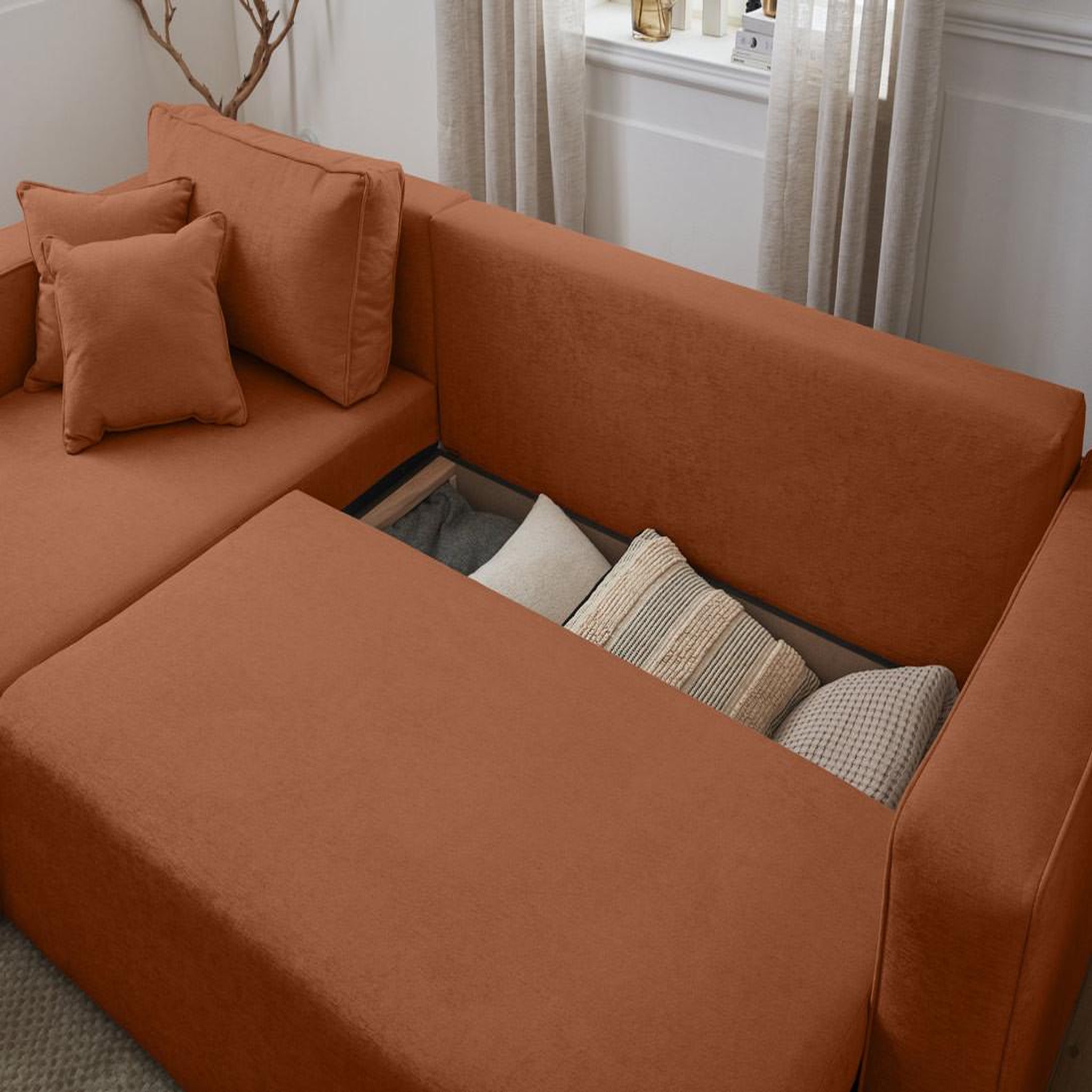 Voir la diapositive 3 : BEST MOBILIER Topaze - canapé d'angle réversible - 4 places - convertible avec coffre - en tissu
