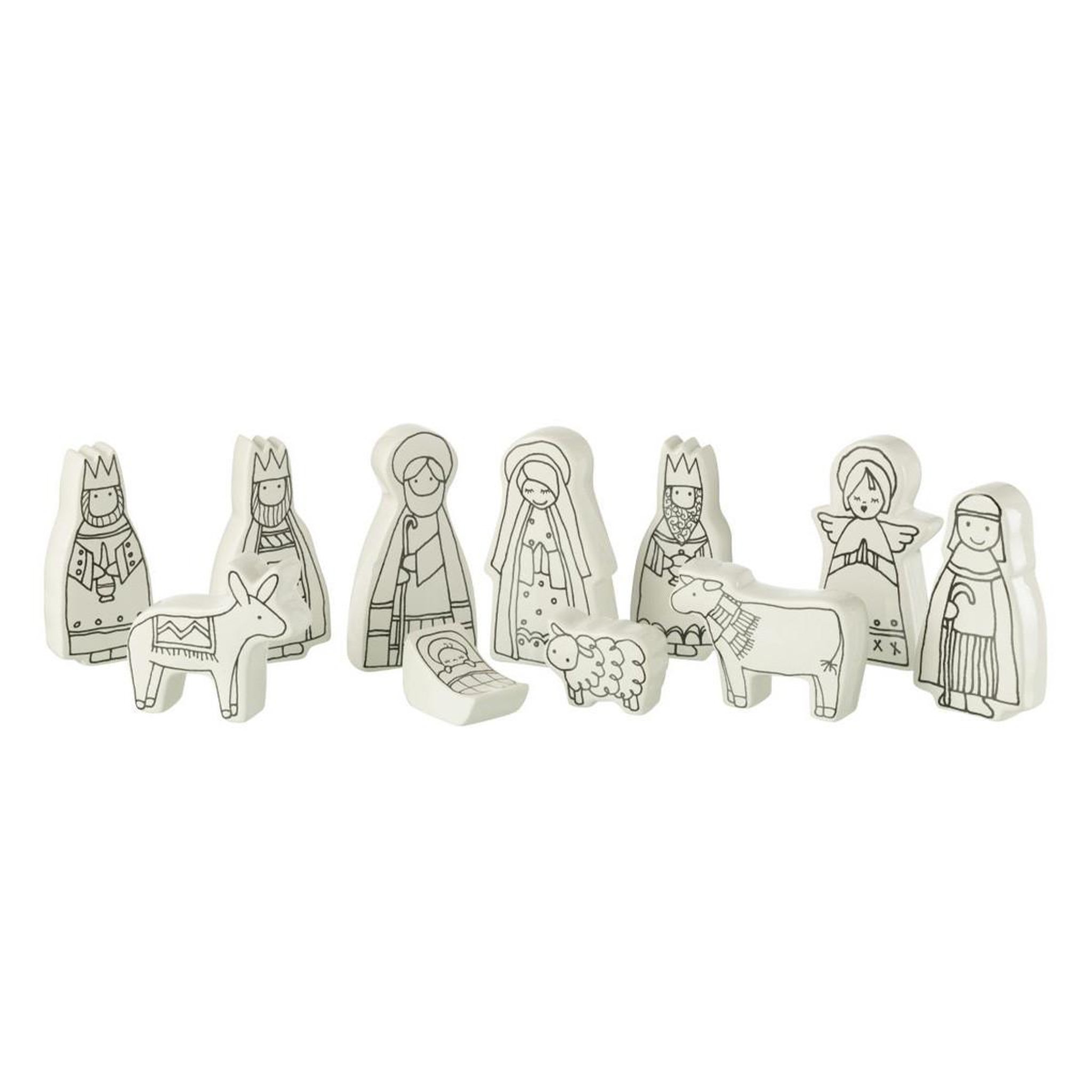J-LINE Crèche de noël en dolomite  11 santons  14cm blanc