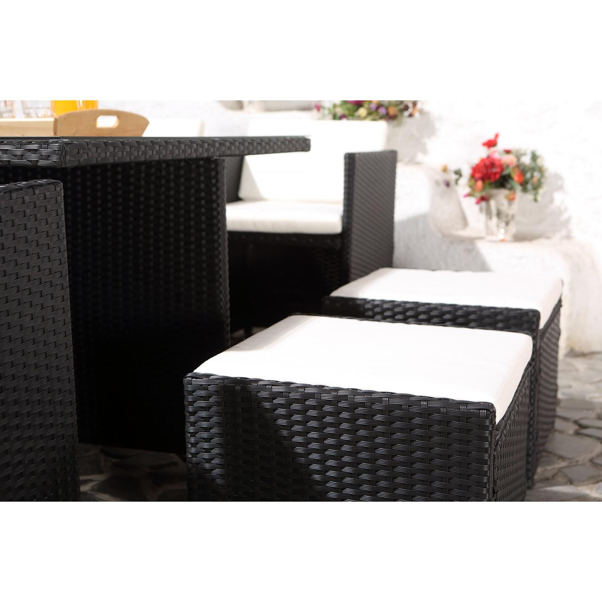 Voir la diapositive 3 : CONCEPT USINE Salon de jardin 8 places noir-blanc + housse de protection miami