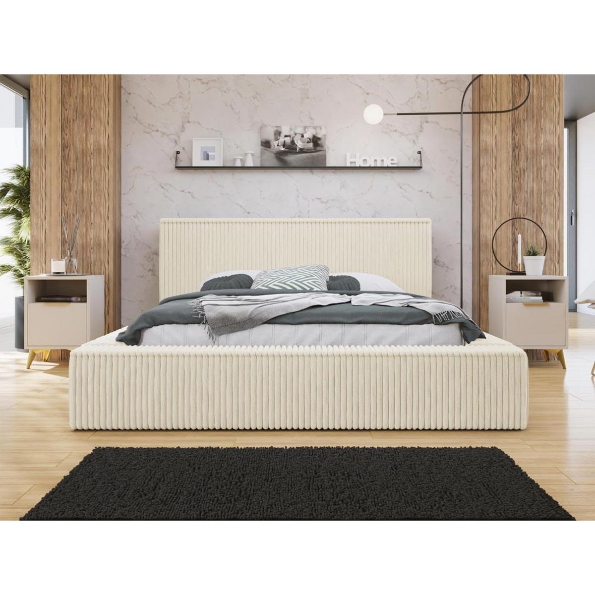 BEST MOBILIER Swan - lit coffre - 140x200 cm - sommier inclus - en velours côtelé grosses côtes