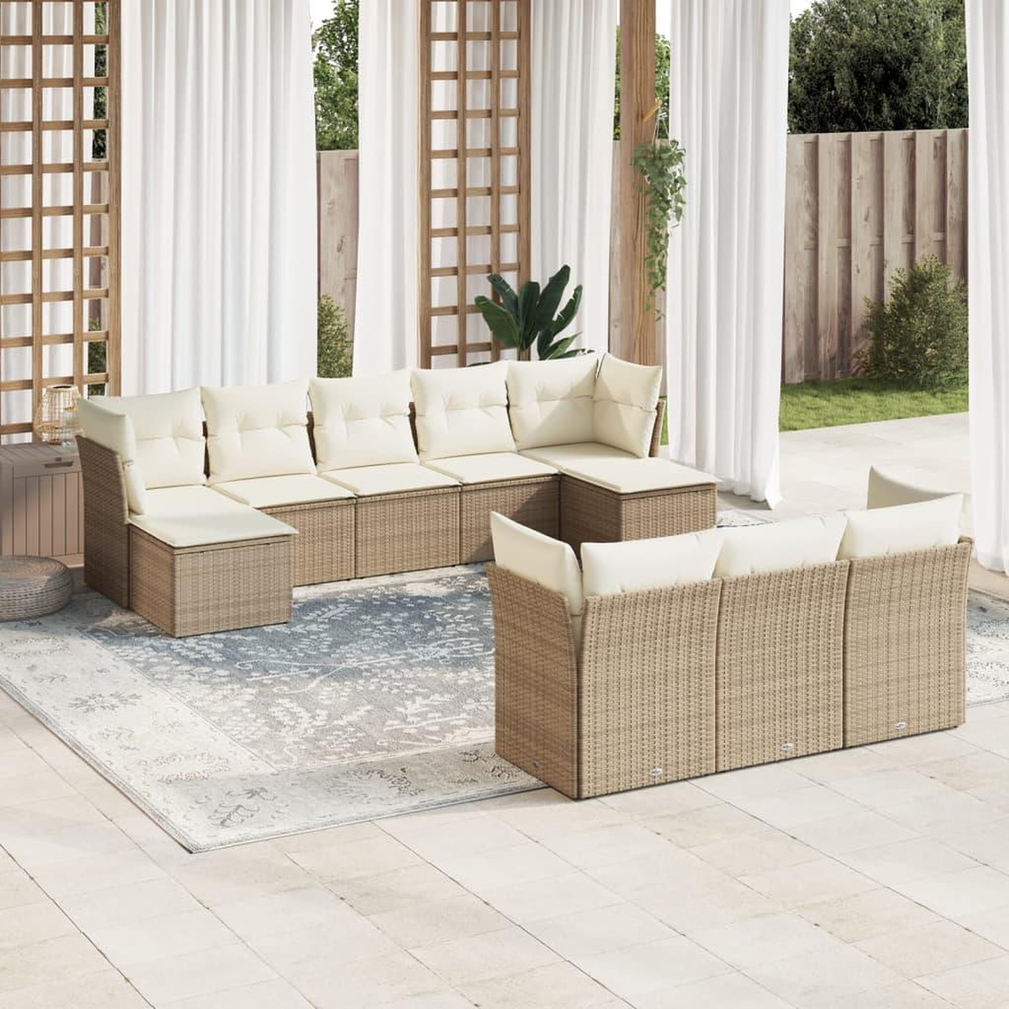 VIDAXL Salon de jardin avec coussins 10 pcs beige resine tressee