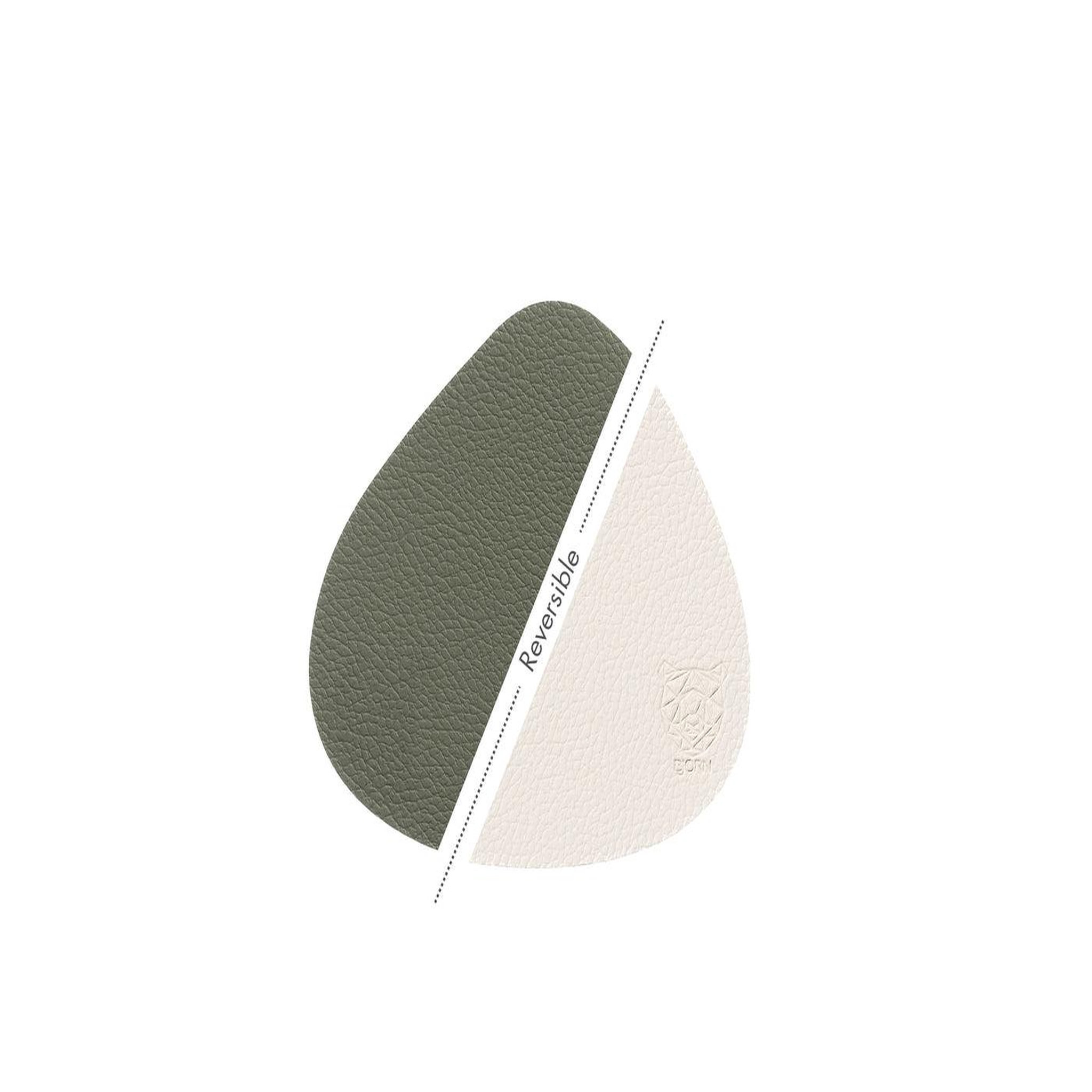 Voir la diapositive 3 : BJORN Sous-verre curve réversible - 6 pièces - cuir recyclé blanc crème et vert de gris