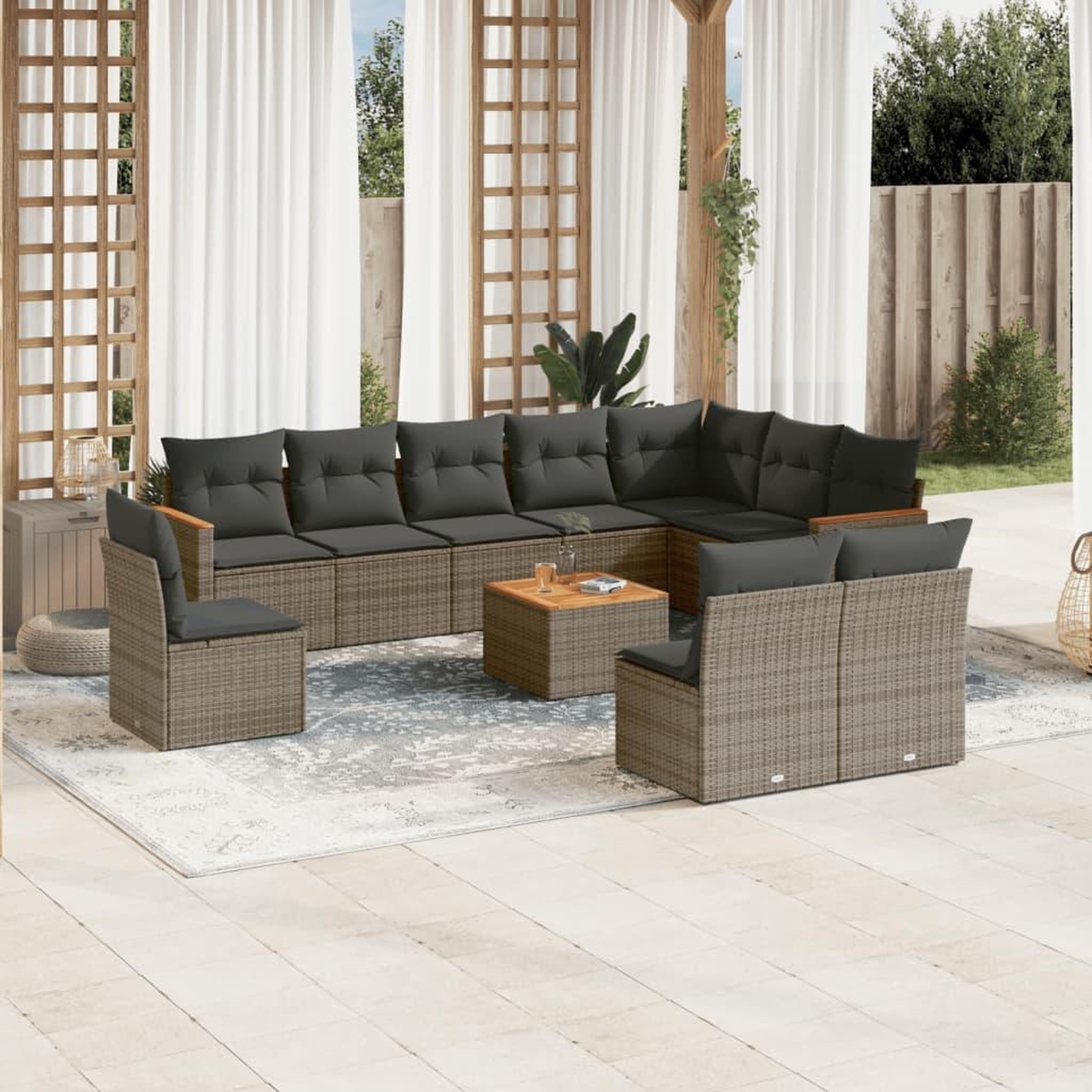 VIDAXL Salon de jardin 11 pcs avec coussins gris resine tressee