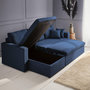 Voir la diapositive 6 : SWEEEK Canapé d'angle convertible en tissu bleu - IDA - 3 places. fauteuil d'angle réversible coffre rangement lit modulable