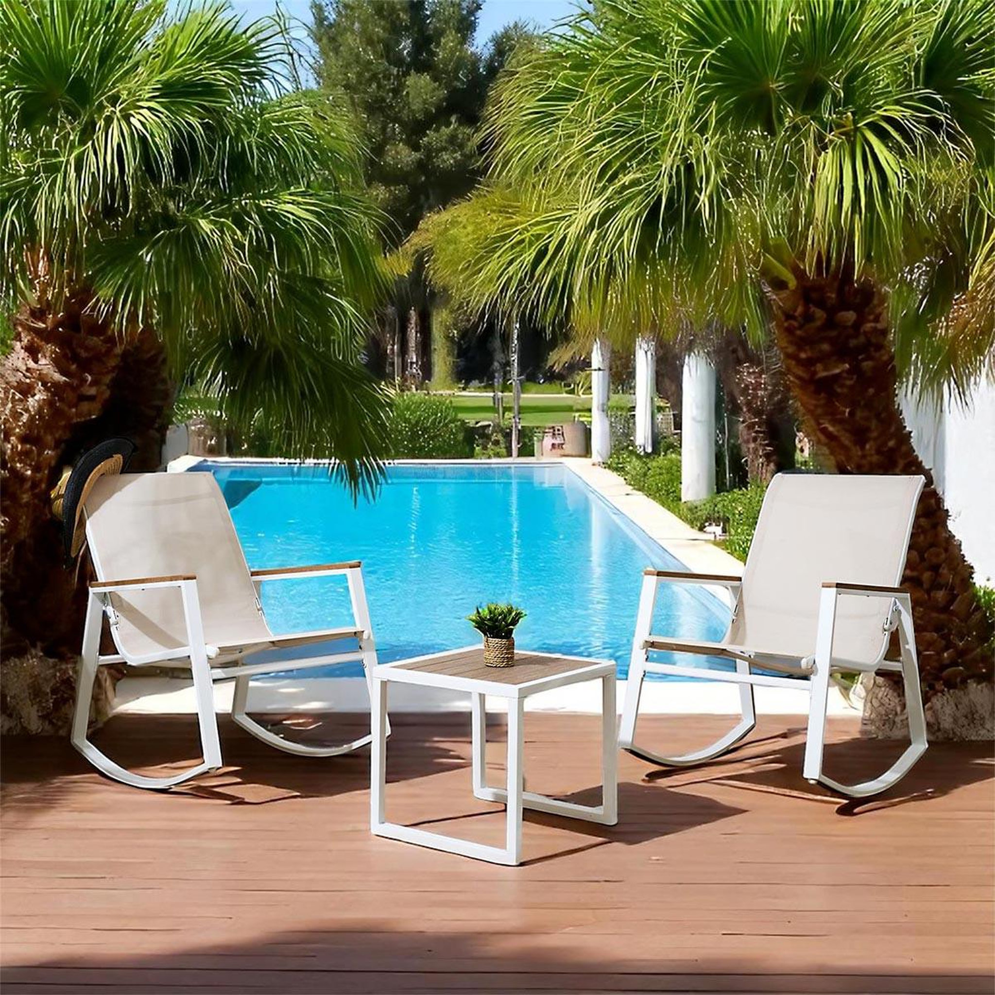 Voir la diapositive 6 : The Home Deco Factory Salon de jardin à bascule  capri  93cm blanc