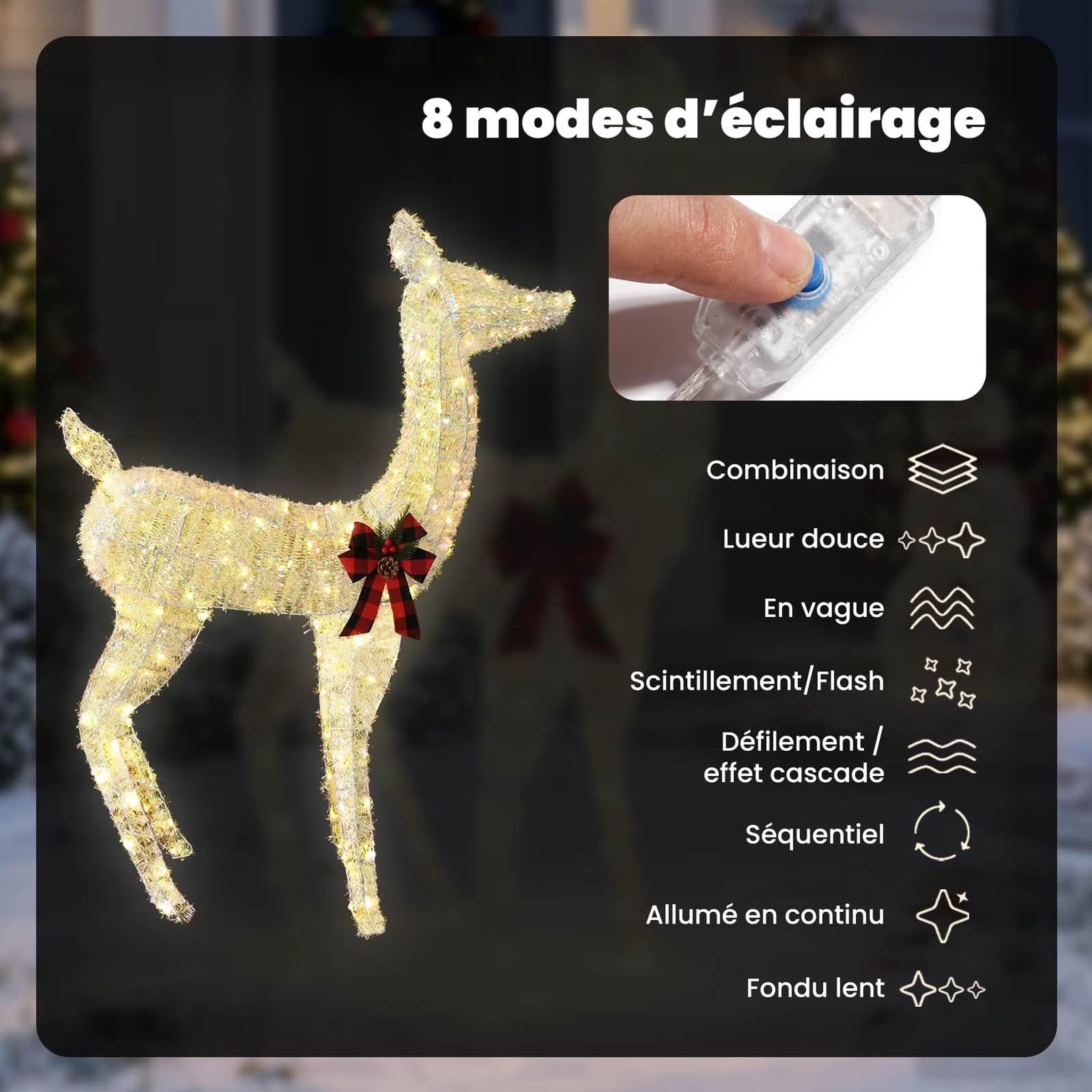 Voir la diapositive 4 : VIDAXL Renne de Noël 3D LOVIISA 200 LED Blanc chaud 96 x 40 x 140 cm