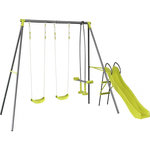 Habitat et Jardin Portique en métal avec toboggan  Enzo II   - 4 agrès - Vert