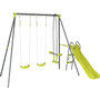 Voir la diapositive 1 : Habitat et Jardin Portique en métal avec toboggan  Enzo II   - 4 agrès - Vert