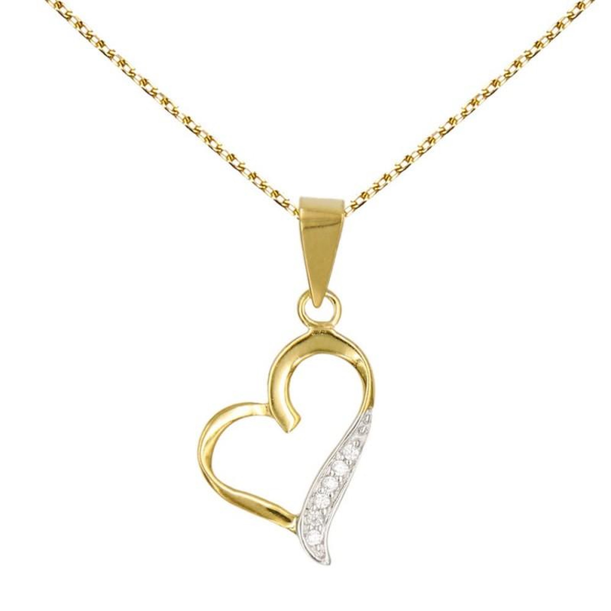 Voir la diapositive 1 : L'ATELIER D'AZUR Collier - Pendentif Or Jaune Coeur Serti de Zirconiums - Chaine Dorée