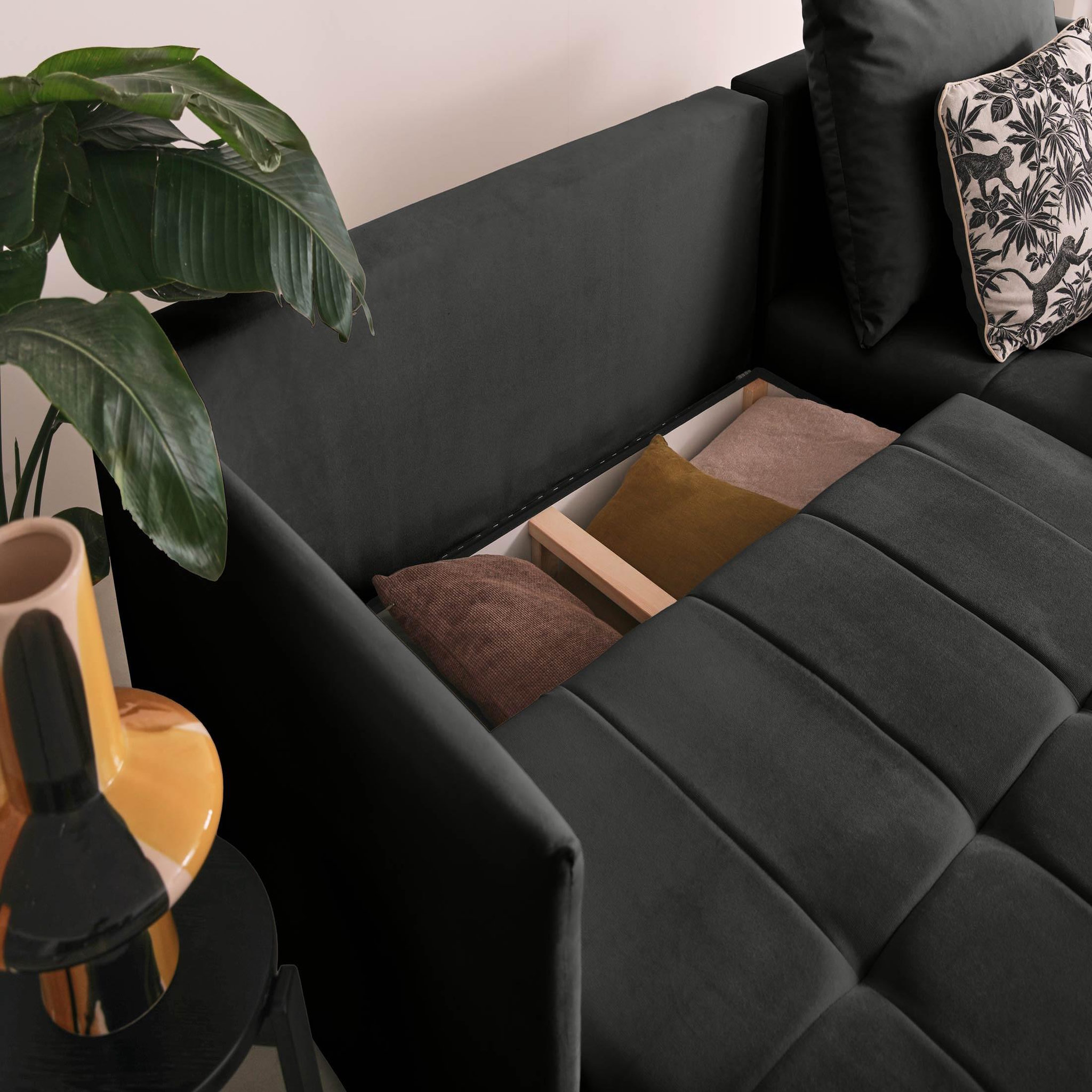 Voir la diapositive 4 : BEST MOBILIER Petra - canapé d'angle réversible - convertible avec coffre - 4 places - en velours